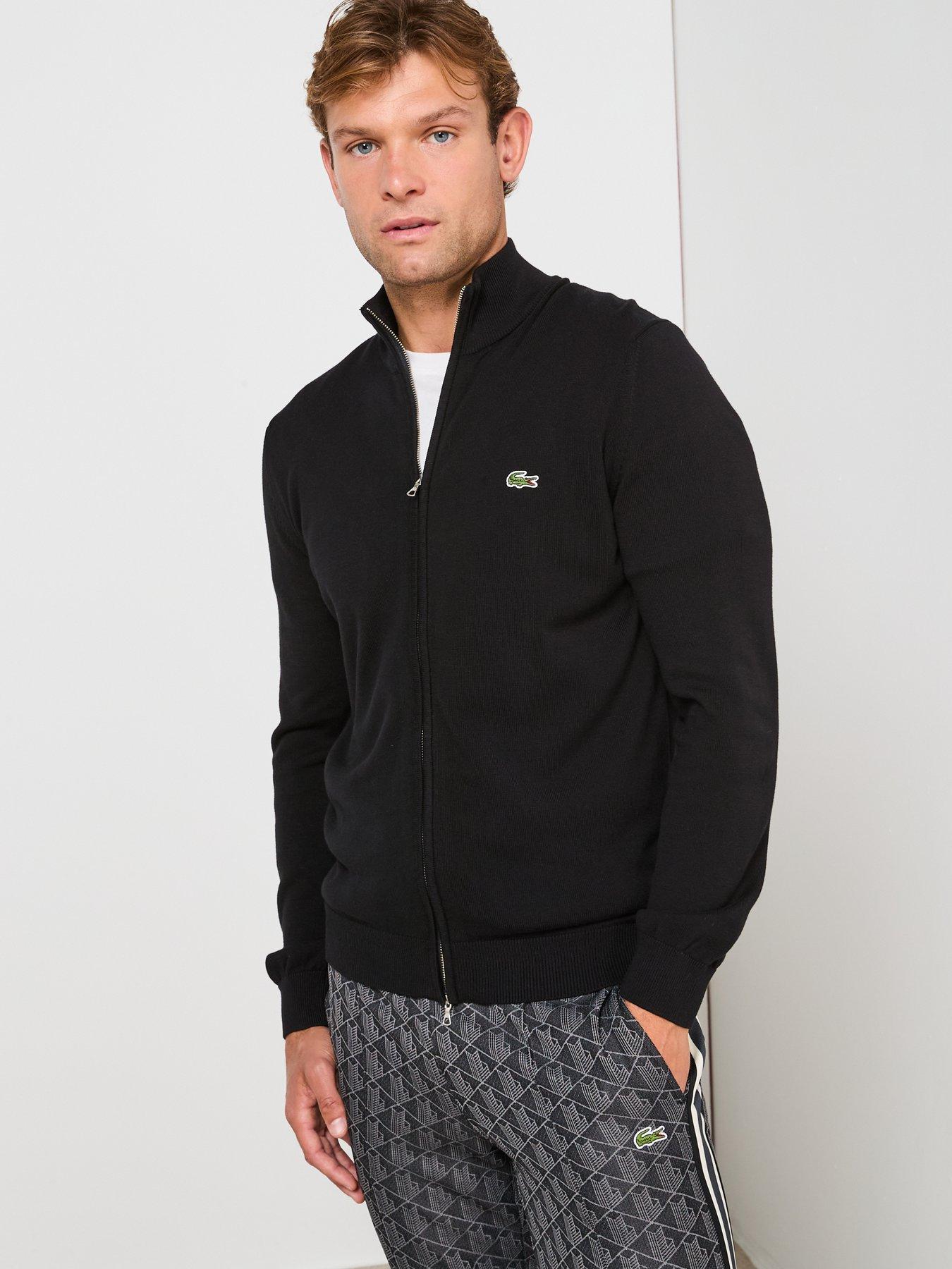  image of lacoste-full-zip-regular-fit-high-neck-knitted-jumper--black
