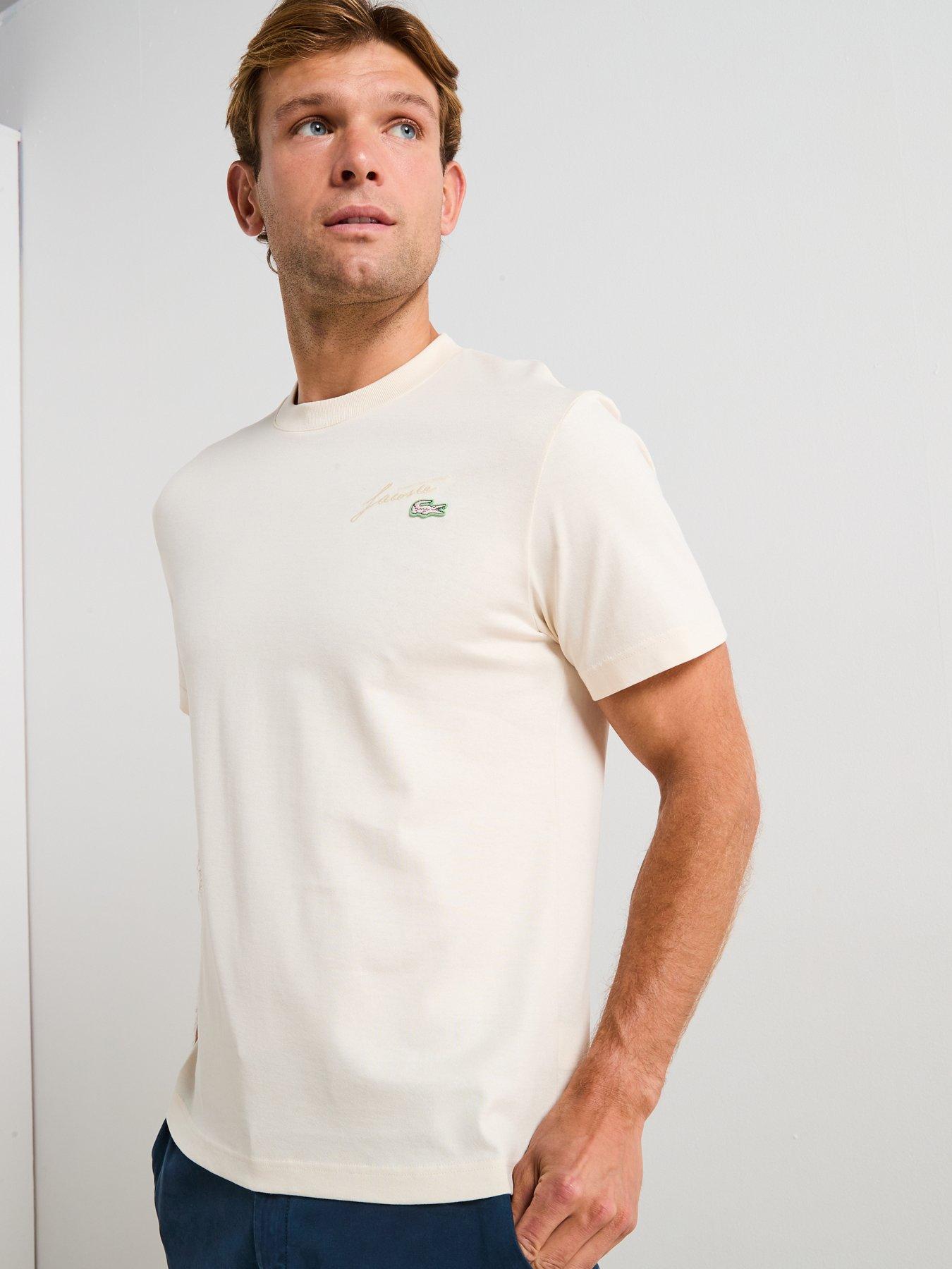 Image 4 of 6 of Lacoste Embroidered Heavyweight Jersey T-shirt- White