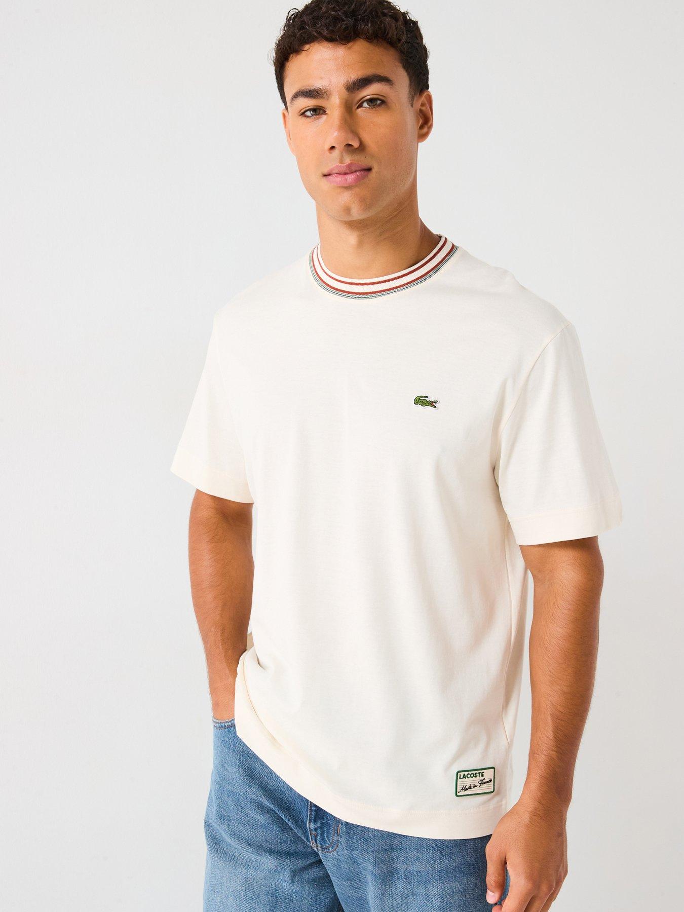 Image 1 of 4 of Lacoste French Made Premium Regular Fit Rubberised Logo T-shirt - White