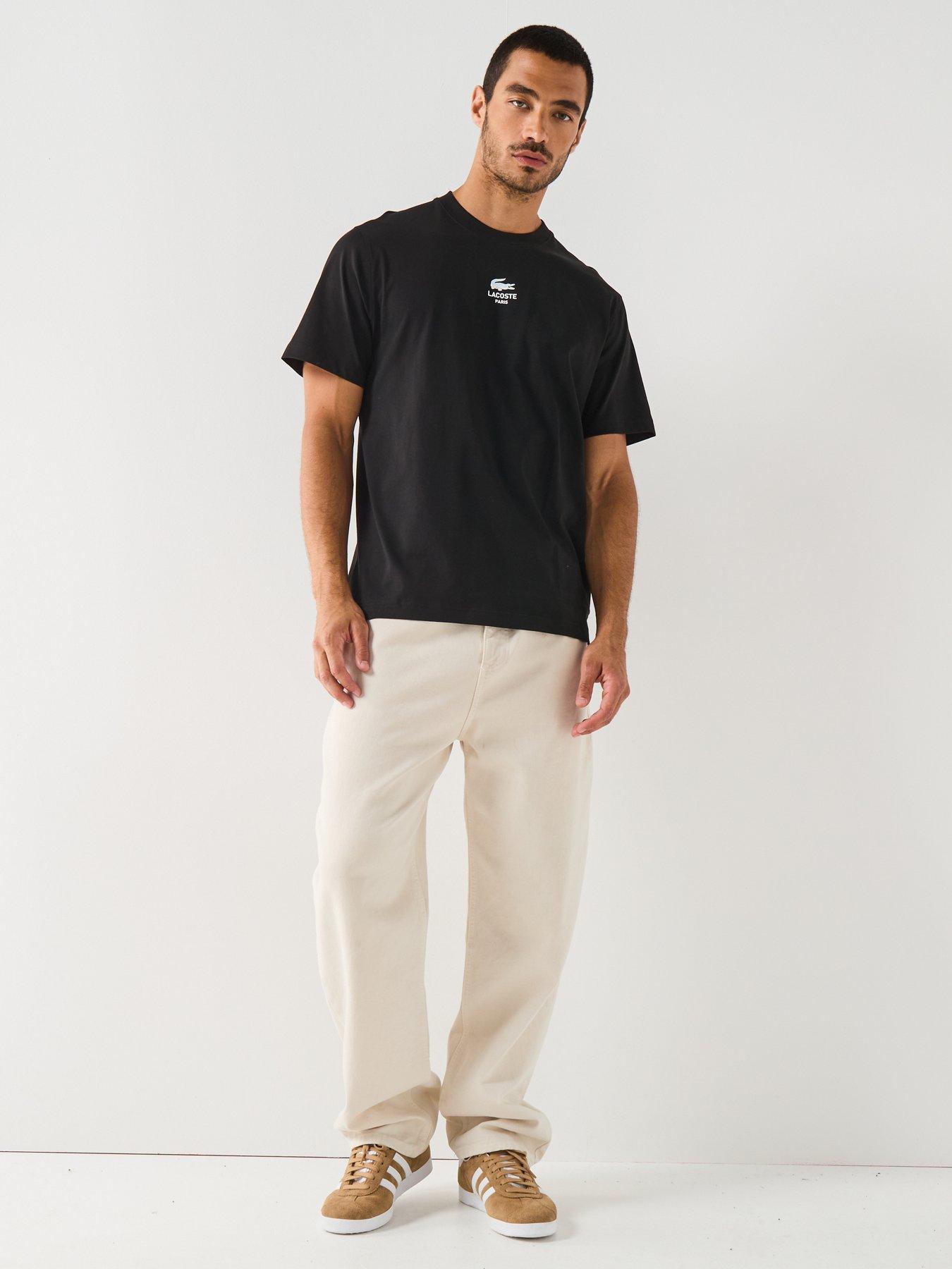 Image 3 of 6 of Lacoste Signature Print Cotton T-shirt&nbsp;- Black