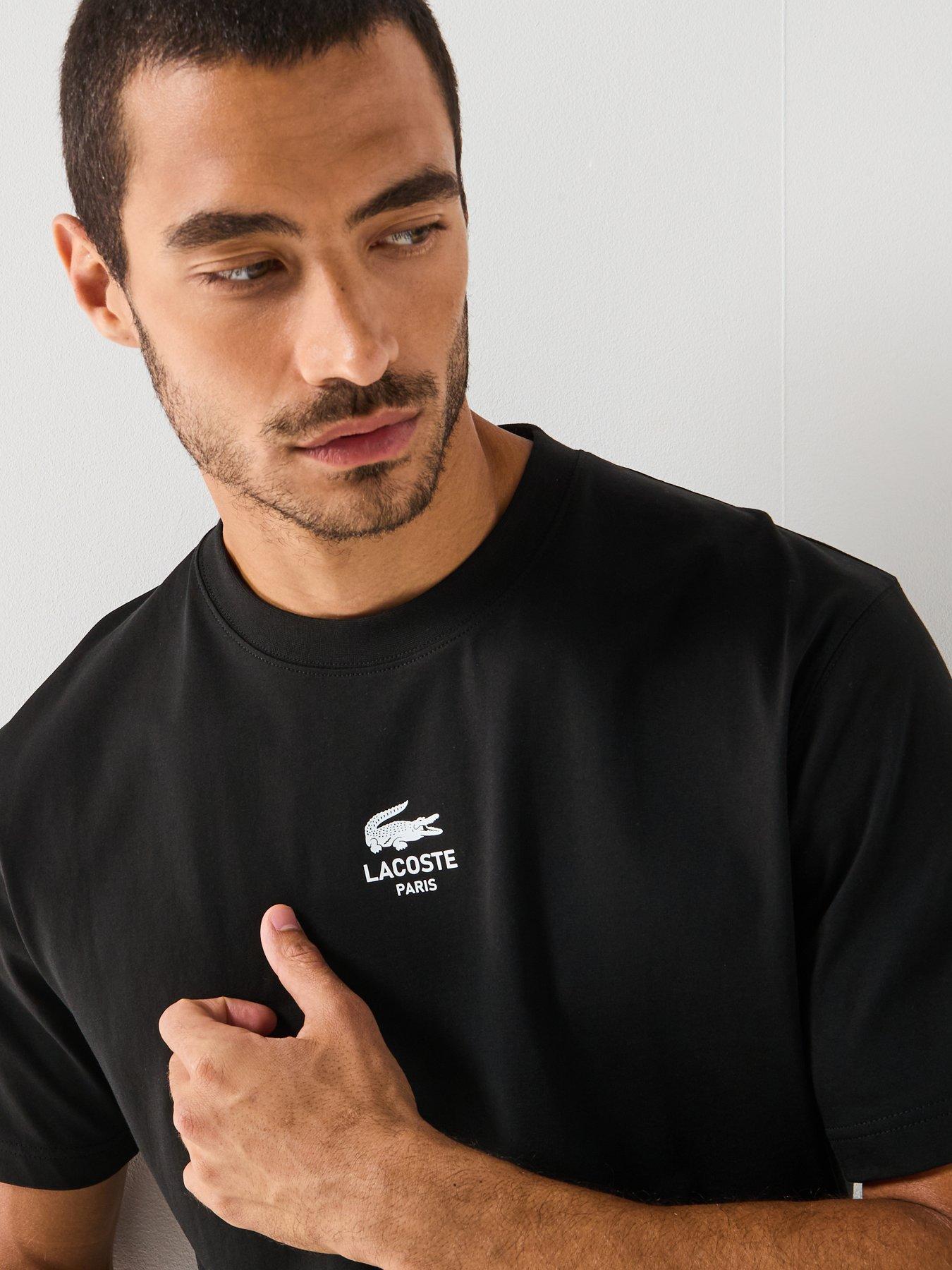 Image 5 of 6 of Lacoste Signature Print Cotton T-shirt&nbsp;- Black