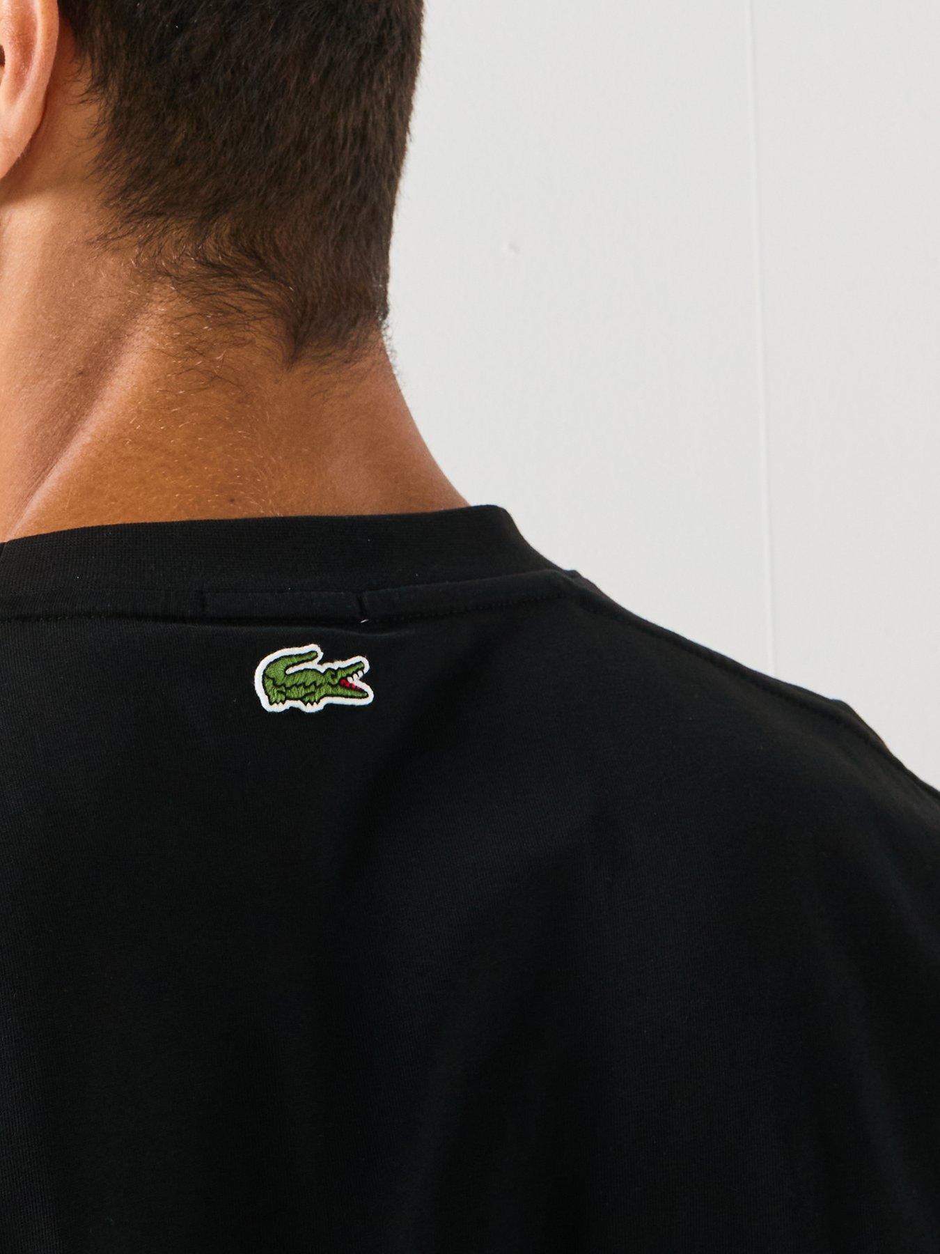 Image 6 of 6 of Lacoste Signature Print Cotton T-shirt&nbsp;- Black