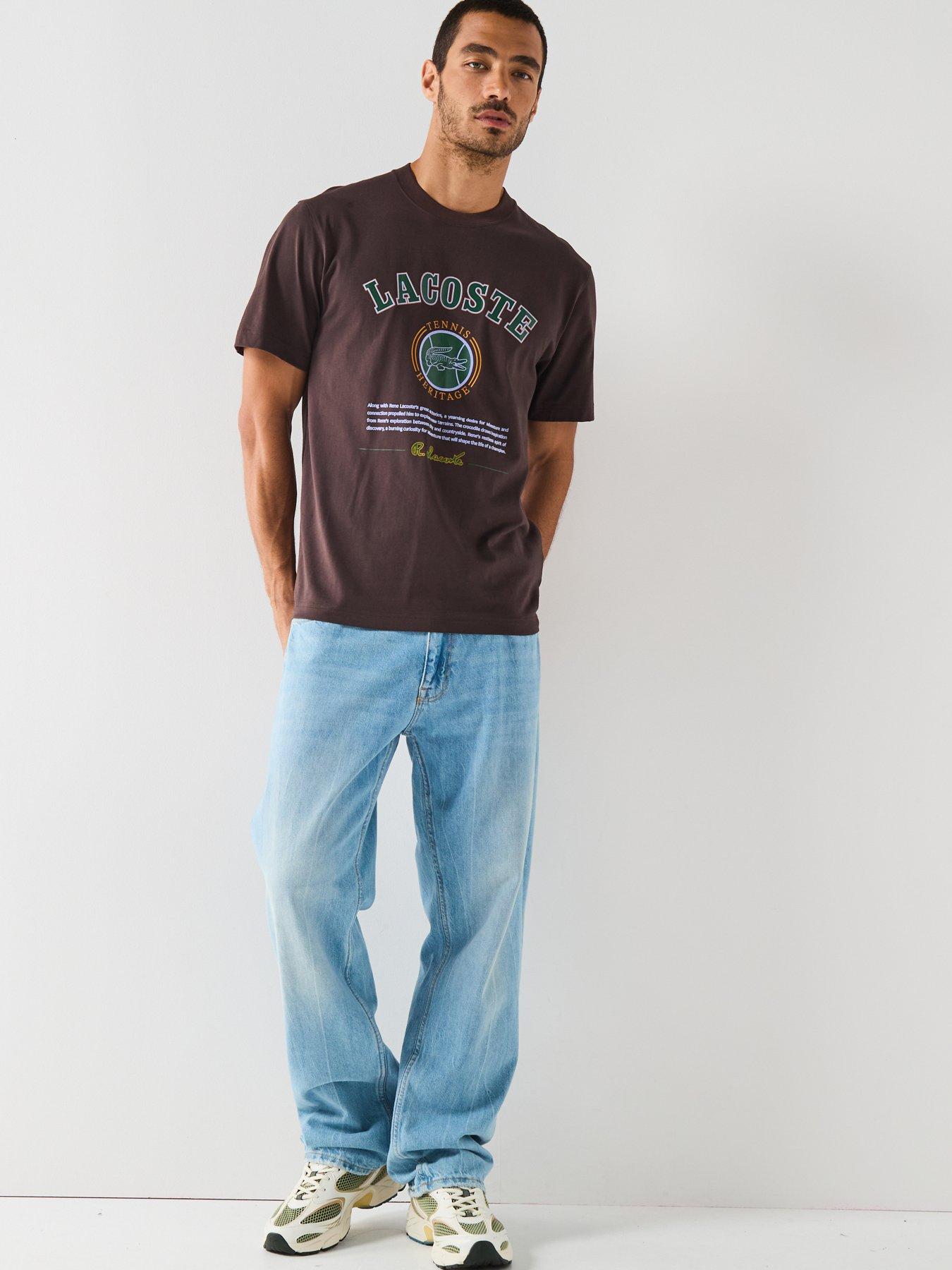  image of lacoste-regular-fit-printed-jersey-t-shirtnbsp--brown