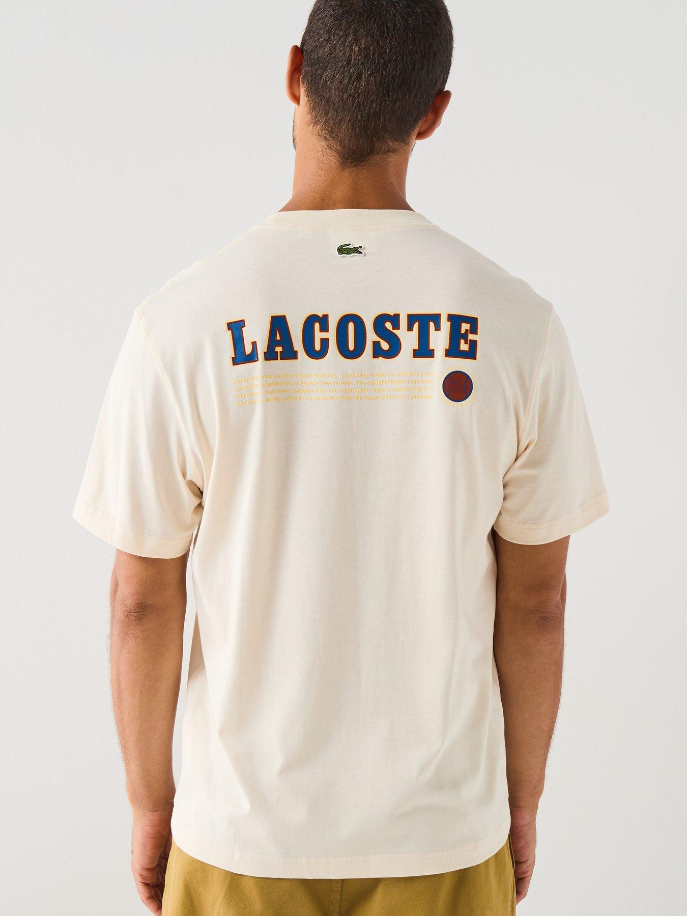 Image 2 of 6 of Lacoste Regular Fit Heavy Jersey Backprint T-shirt&nbsp;- Cream