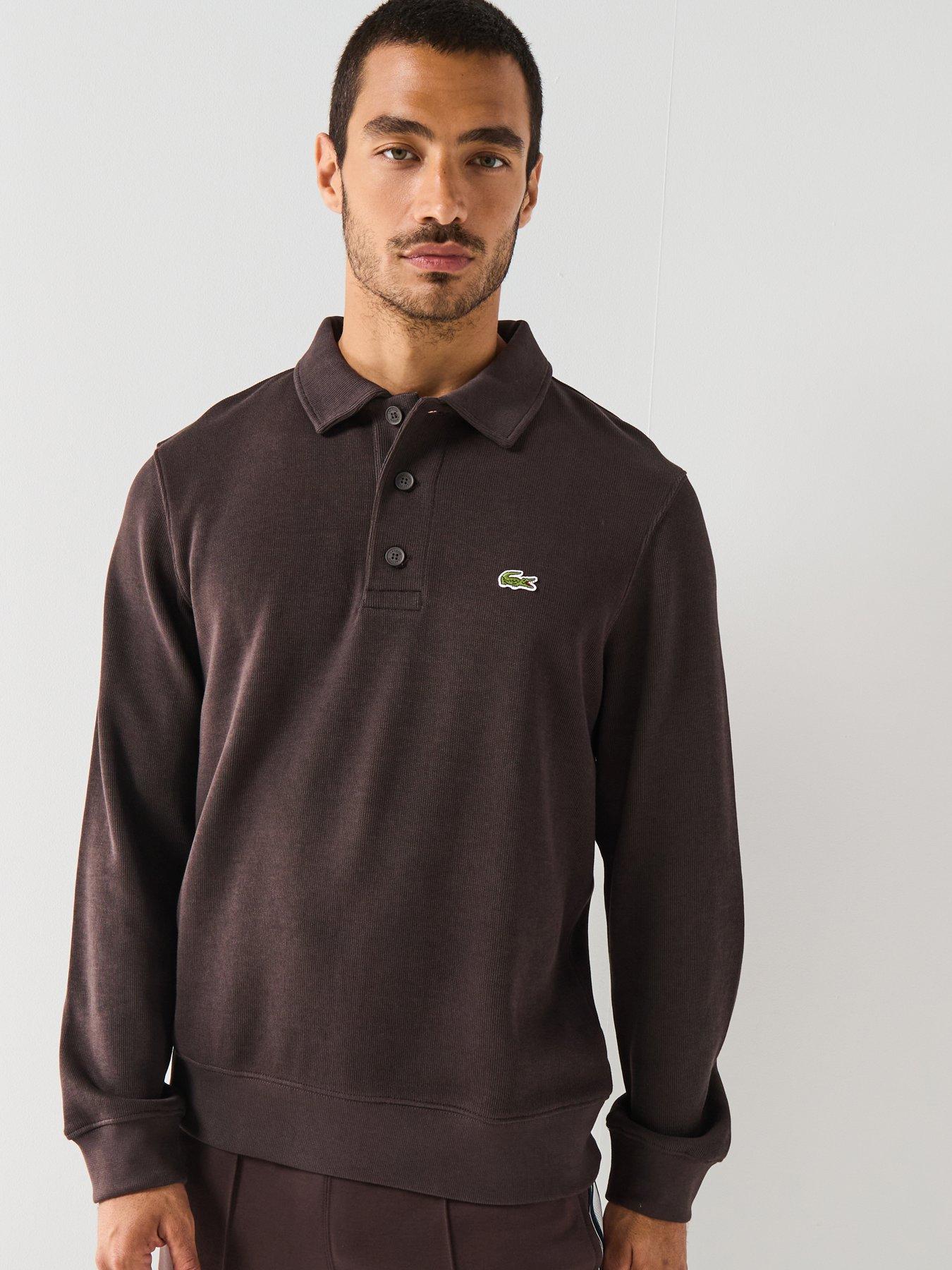 undefined Classic Fit Ribbed Polo Collar Crew Sweat - Brown