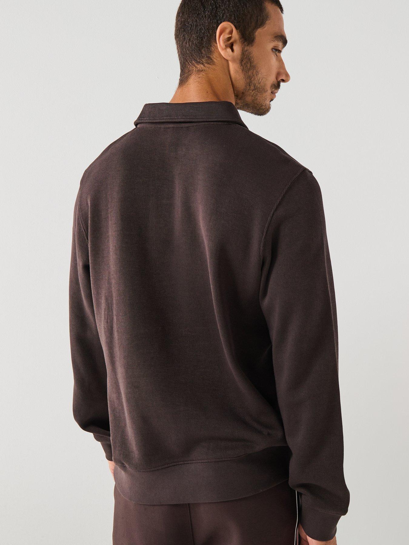 Image 2 of 6 of Lacoste Classic Fit Ribbed Polo Collar Crew Sweat&nbsp;- Brown