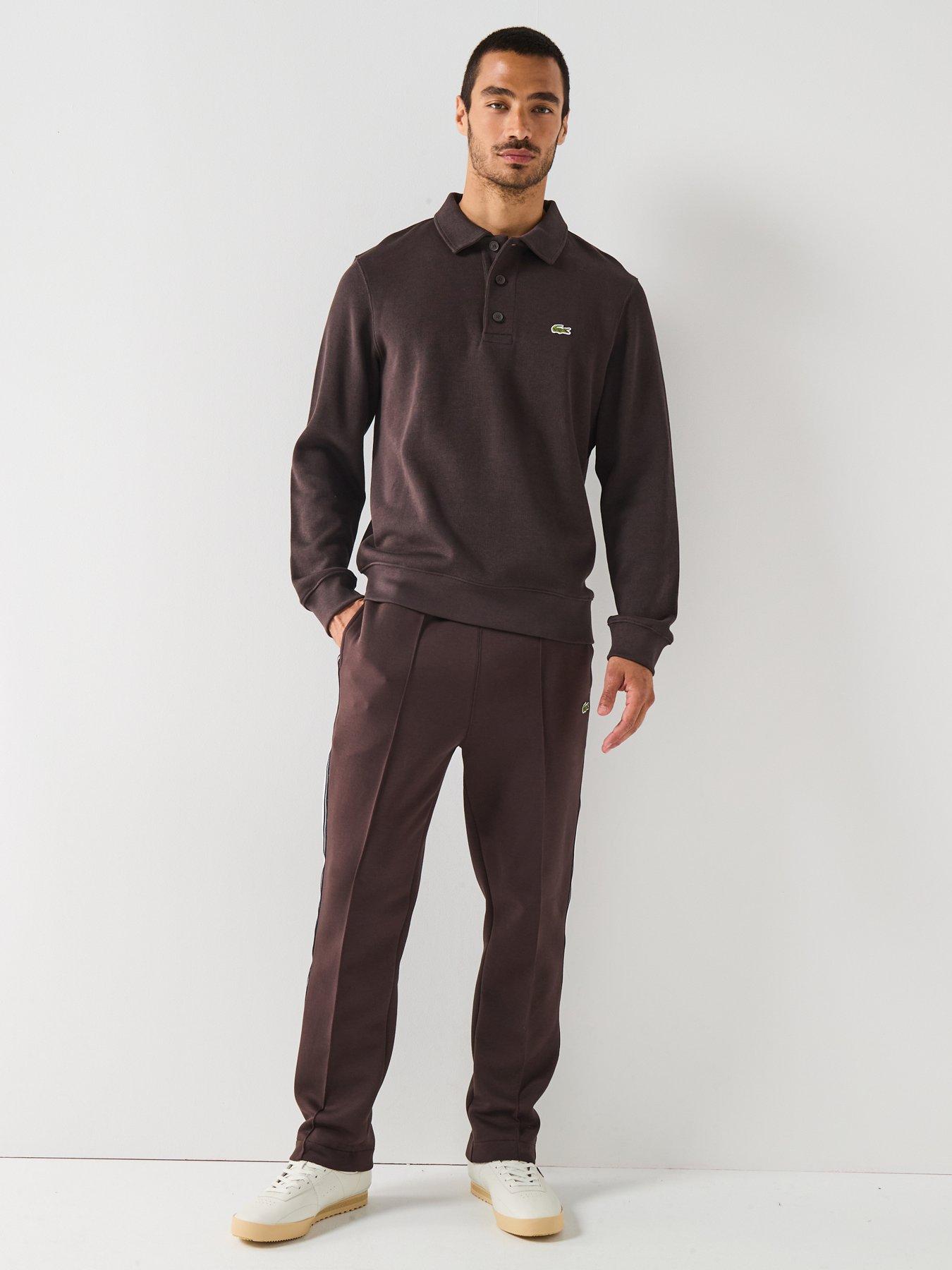 Image 3 of 6 of Lacoste Classic Fit Ribbed Polo Collar Crew Sweat&nbsp;- Brown
