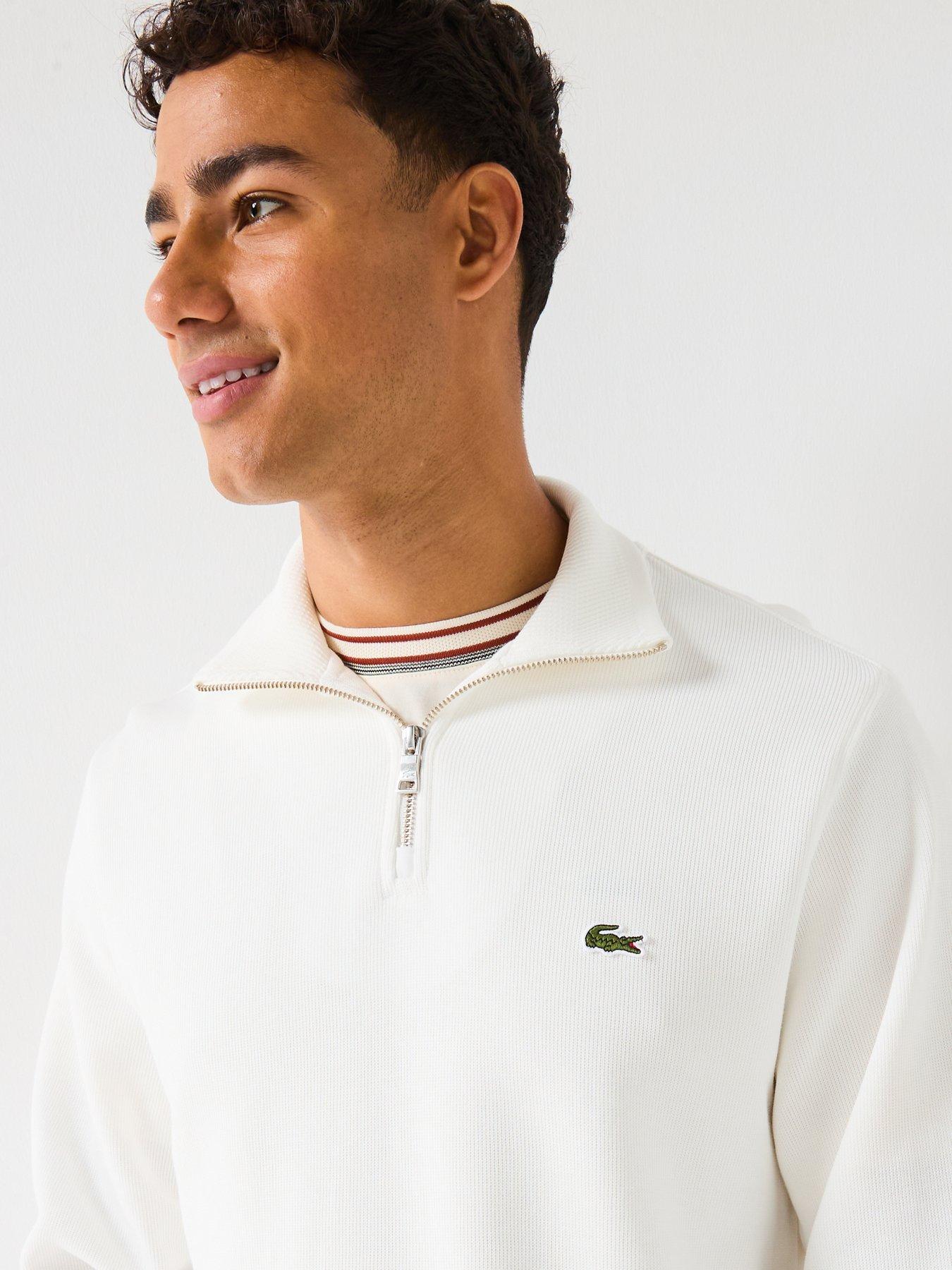 Image 4 of 4 of Lacoste 1/4 Zip Regular Fit High Neck Sweatshirt - Cream