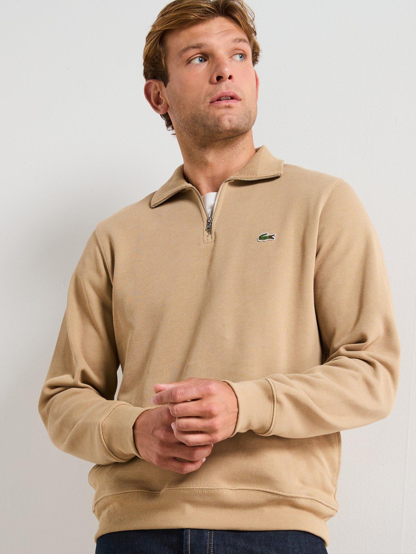 Lacoste 1/4 Zip Regular Fit High Neck Sweatshirt - Beige