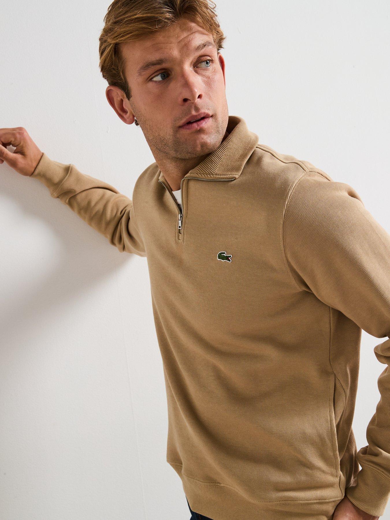  image of lacoste-14-zip-regular-fit-high-neck-sweatshirtnbsp--beige