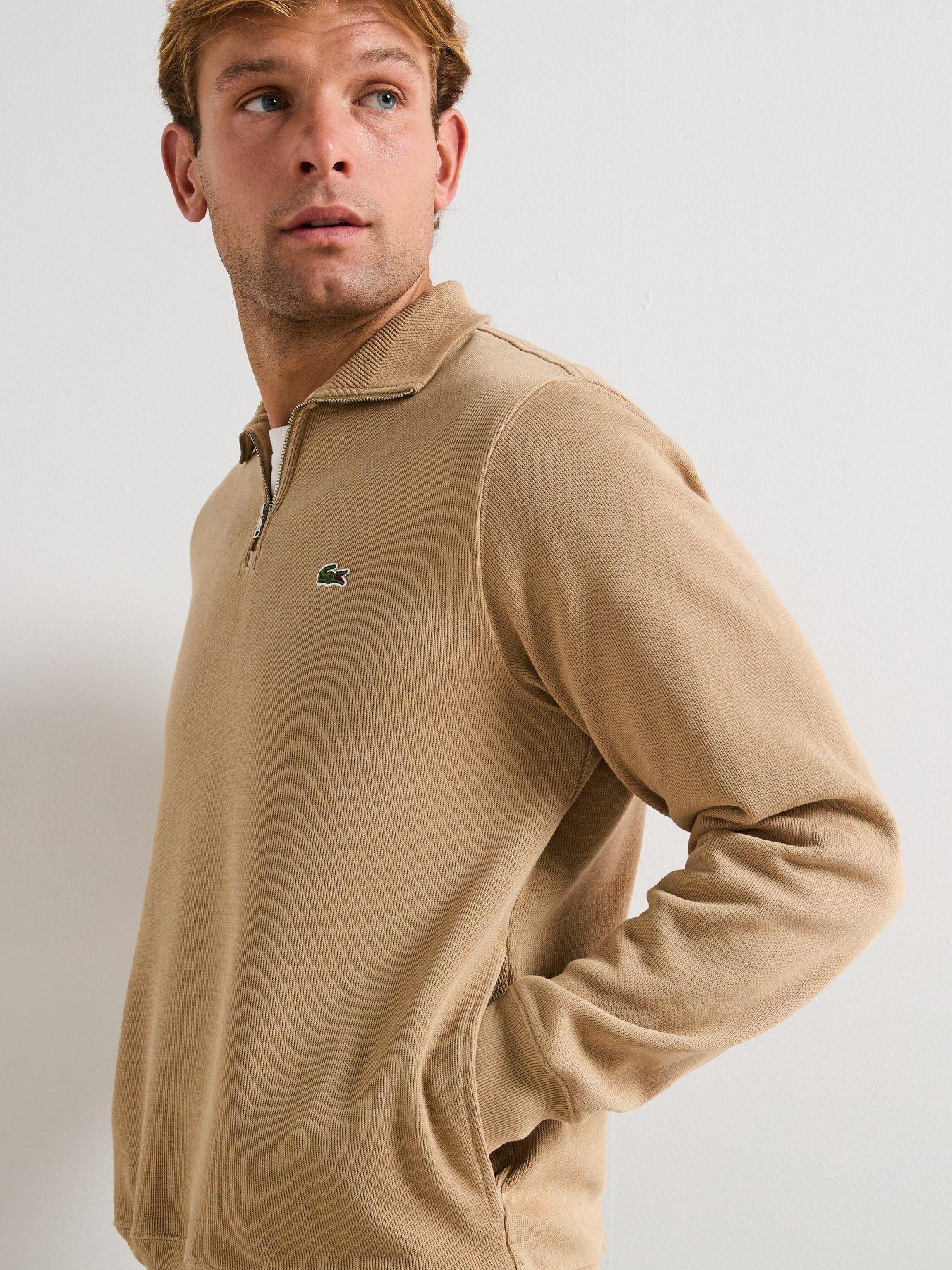  image of lacoste-14-zip-regular-fit-high-neck-sweatshirtnbsp--beige