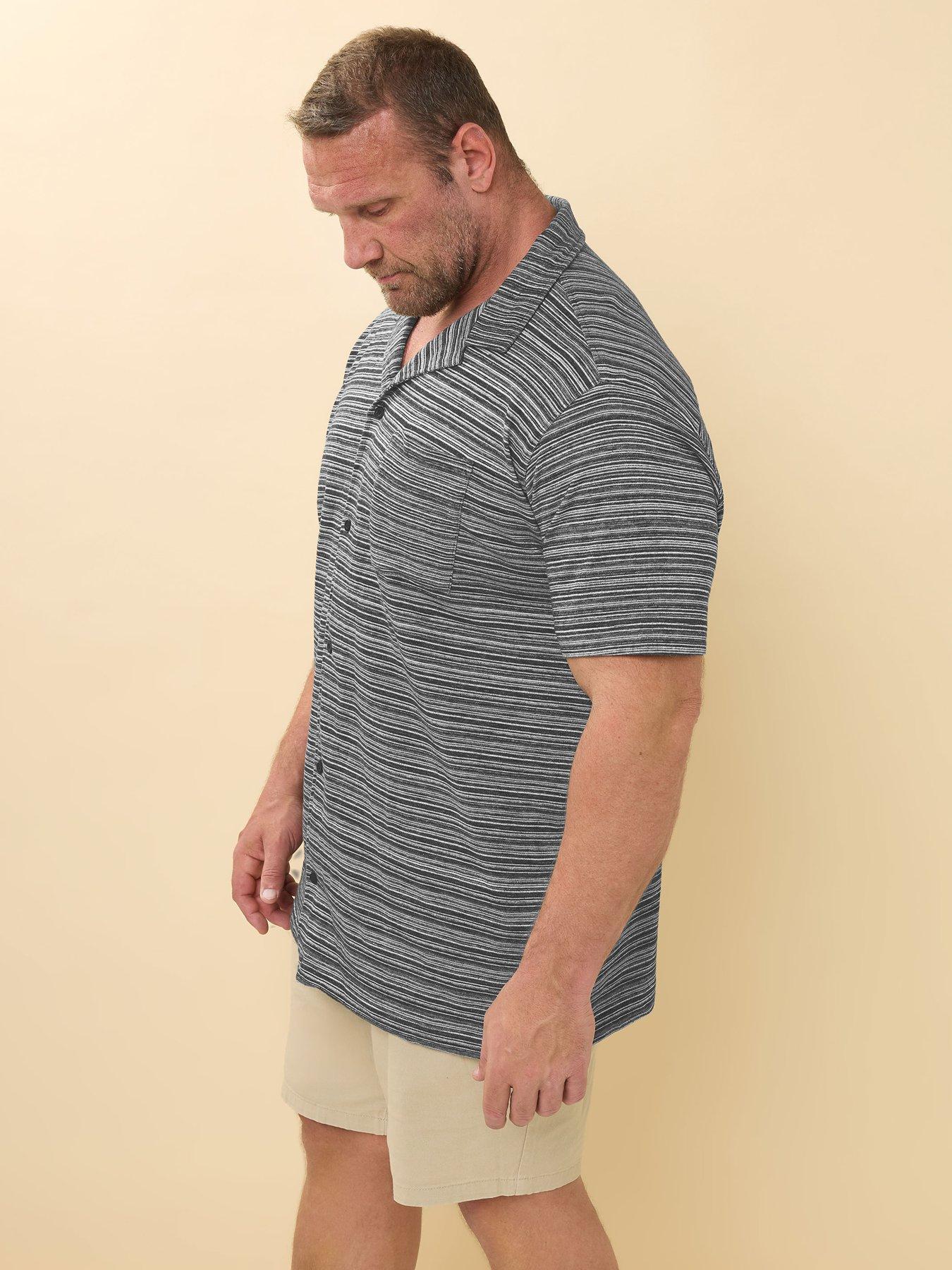  image of badrhino-jacquard-stripe-short-sleeve-shirt-black