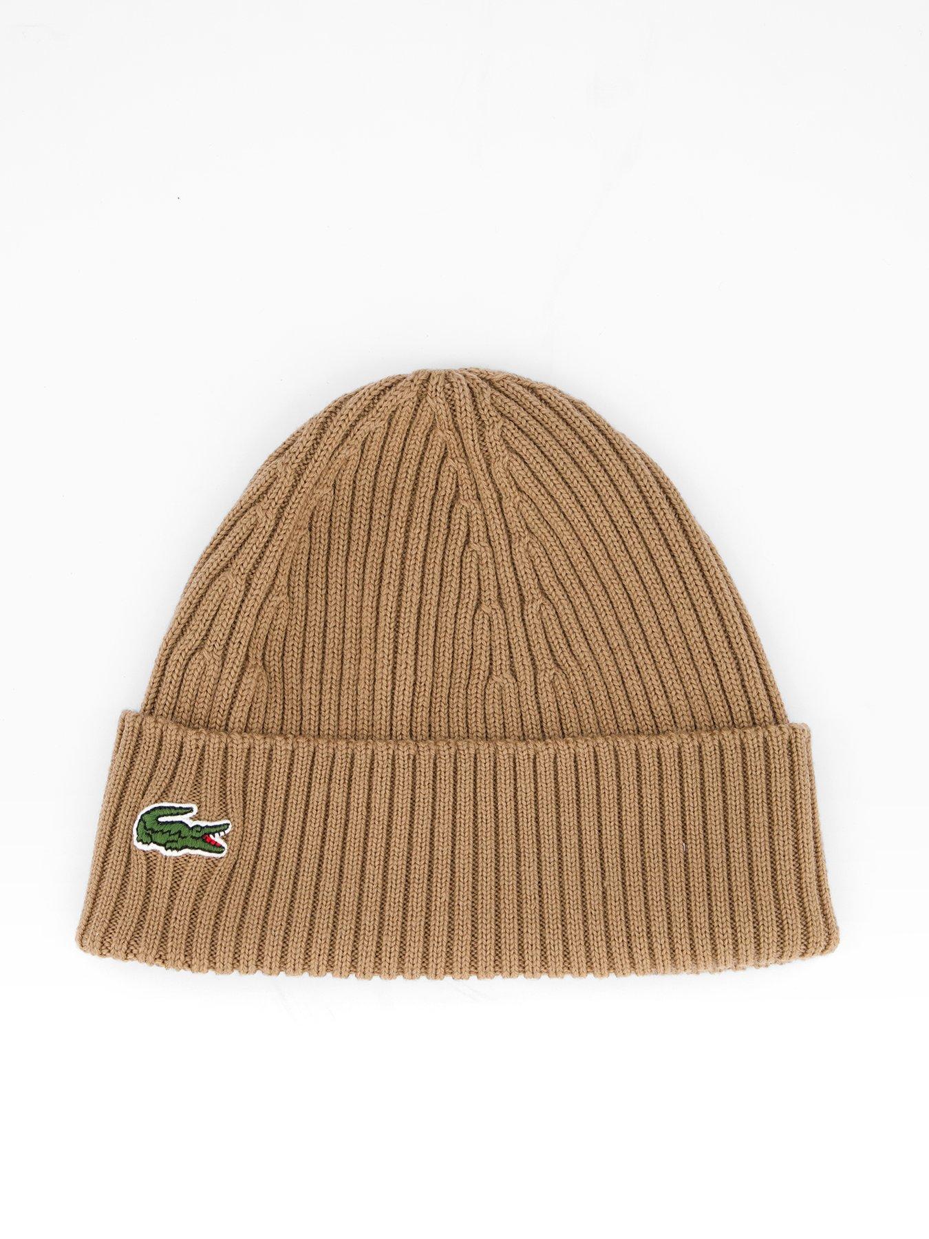 Lacoste Ribbed Knitted Beanie- Brown