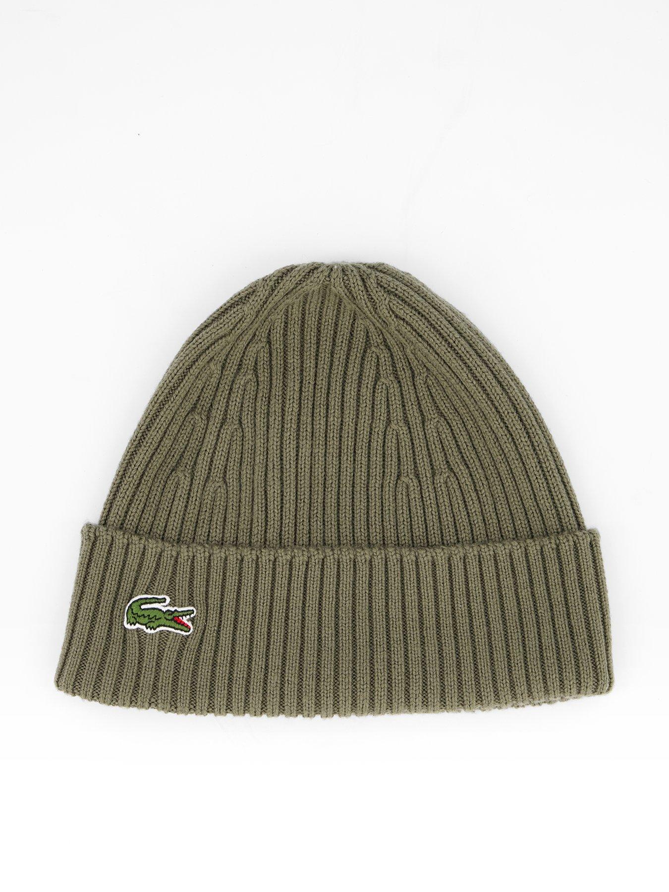  image of lacoste-ribbed-knitted-beanie--khaki