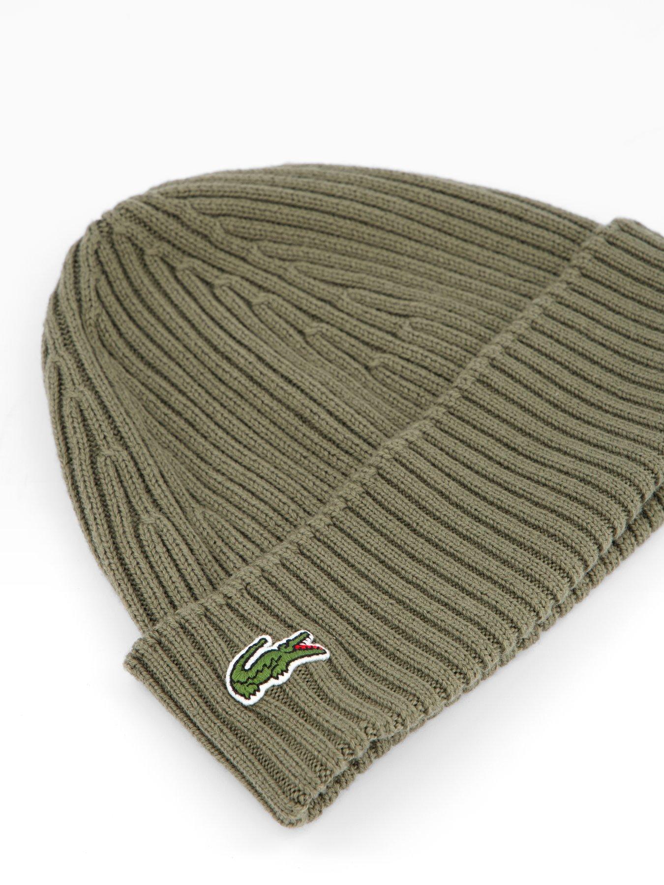  image of lacoste-ribbed-knitted-beanie--khaki