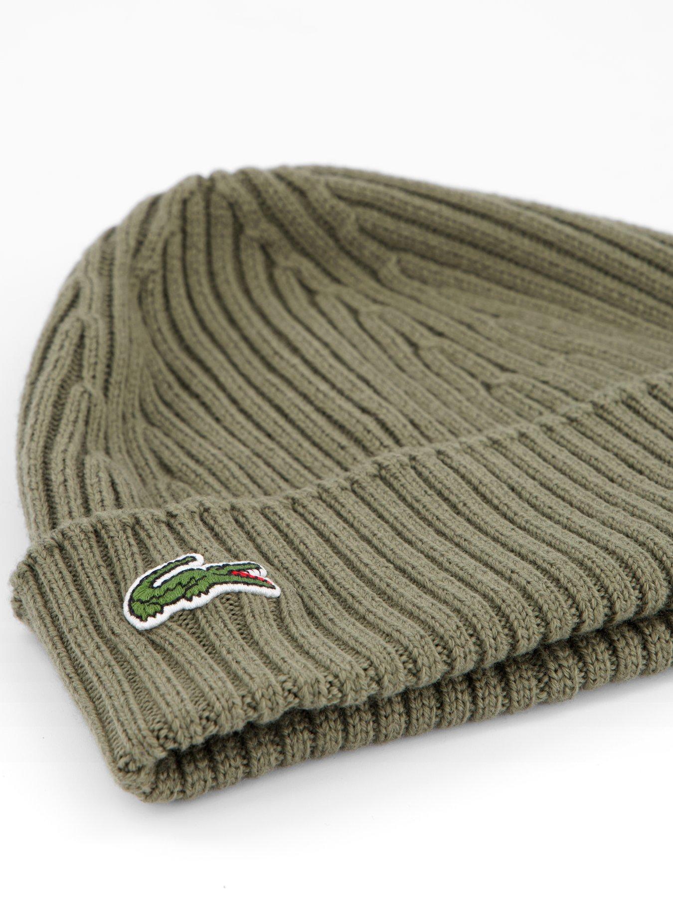  image of lacoste-ribbed-knitted-beanie--khaki