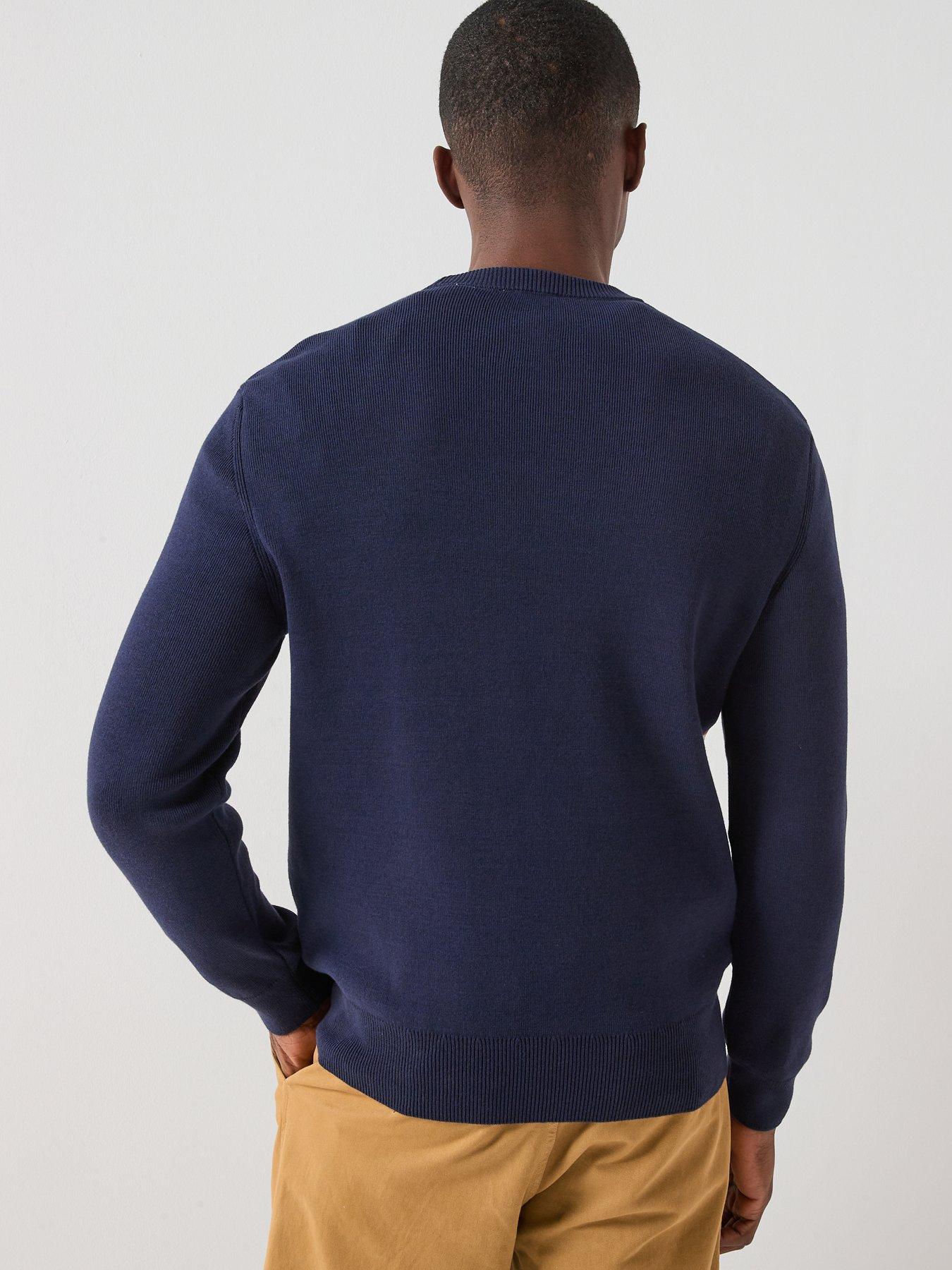 stillFront image of lacoste-striped-crew-neck-knitted-jumper--navy