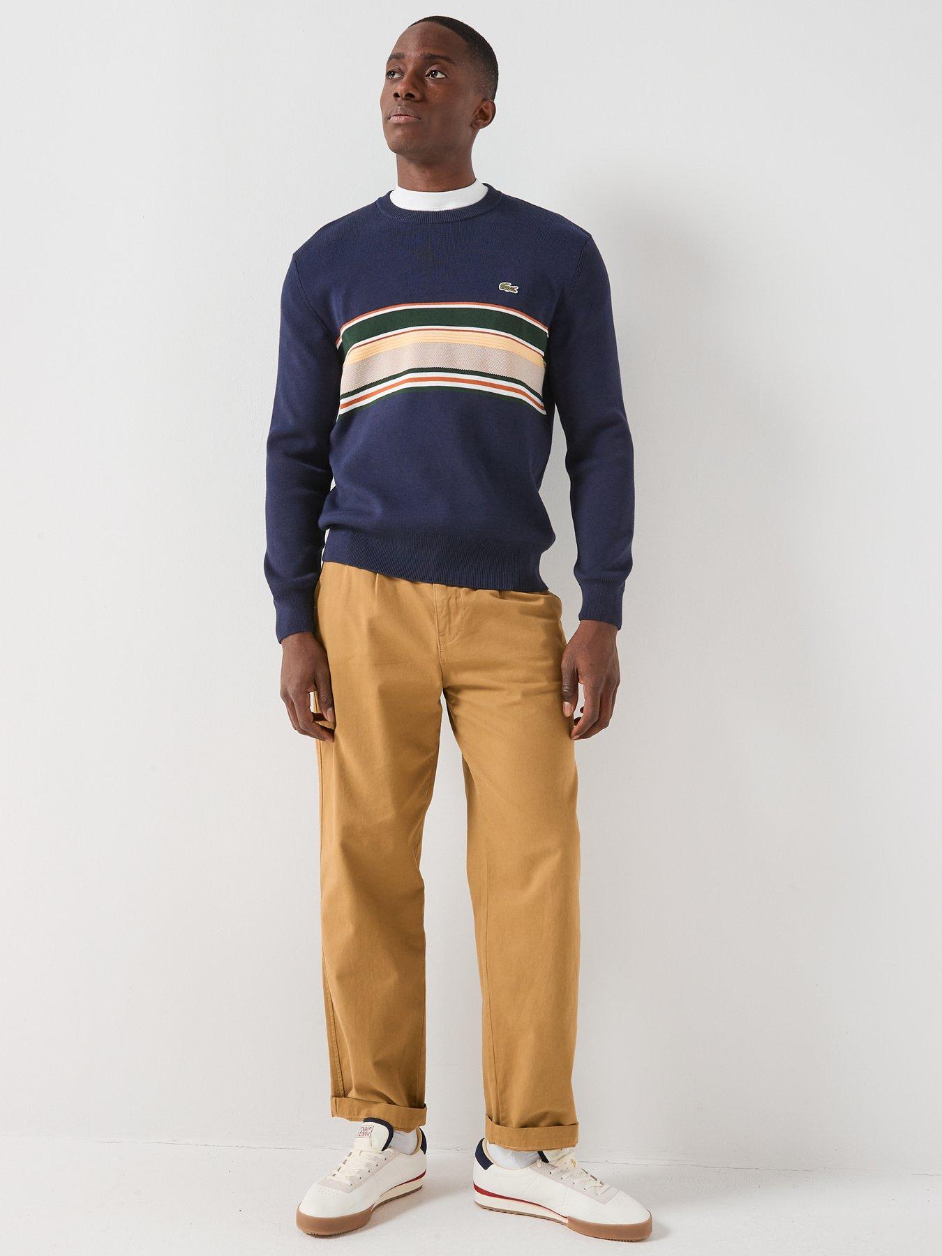  image of lacoste-striped-crew-neck-knitted-jumper--navy