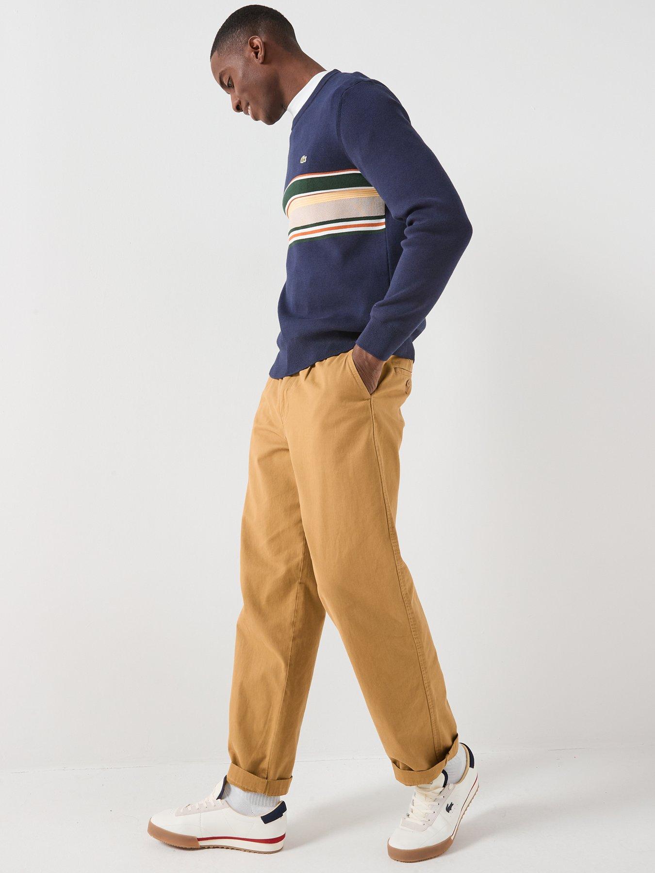  image of lacoste-striped-crew-neck-knitted-jumper--navy