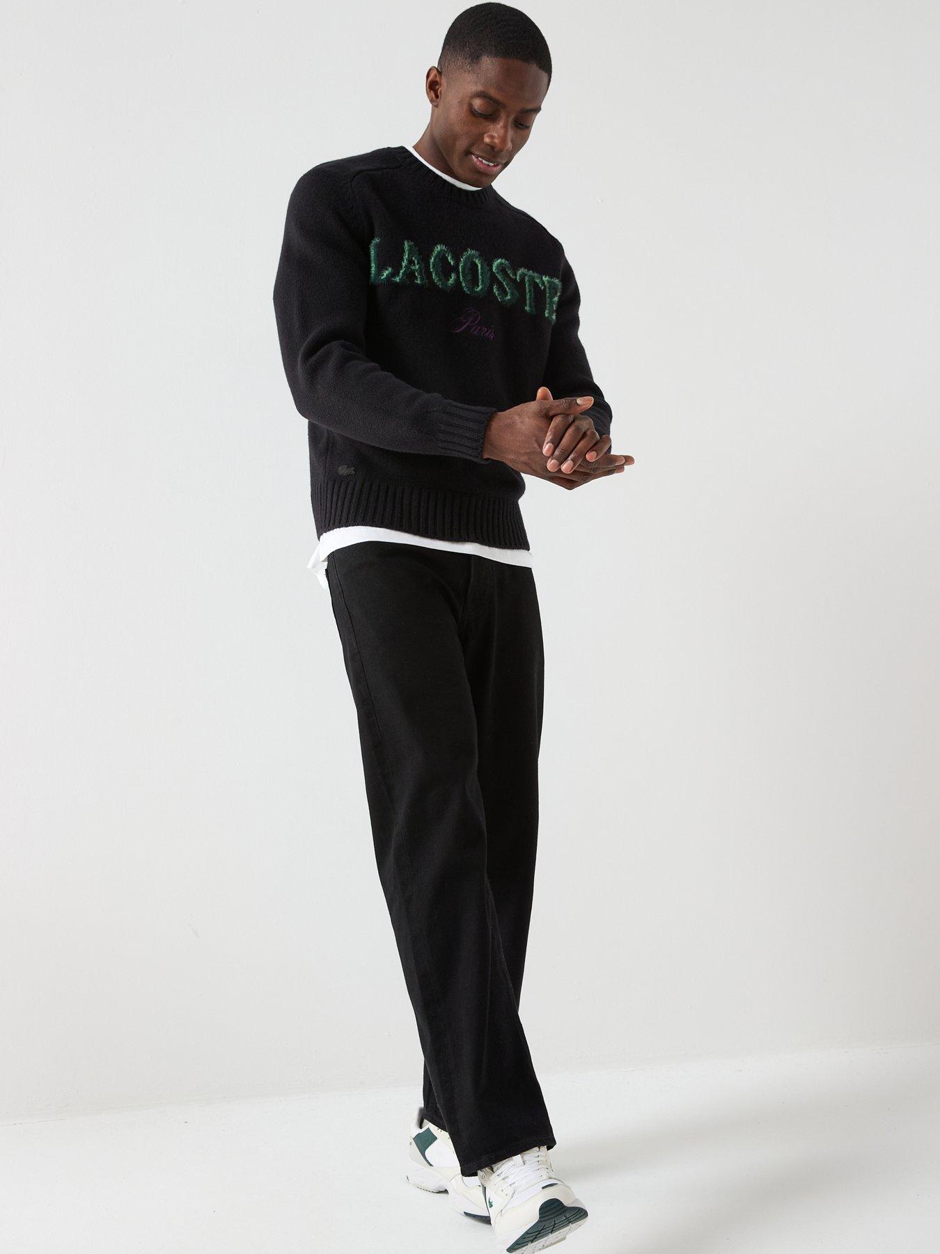  image of lacoste-crew-neck-textured-logo-knitted-jumper--black