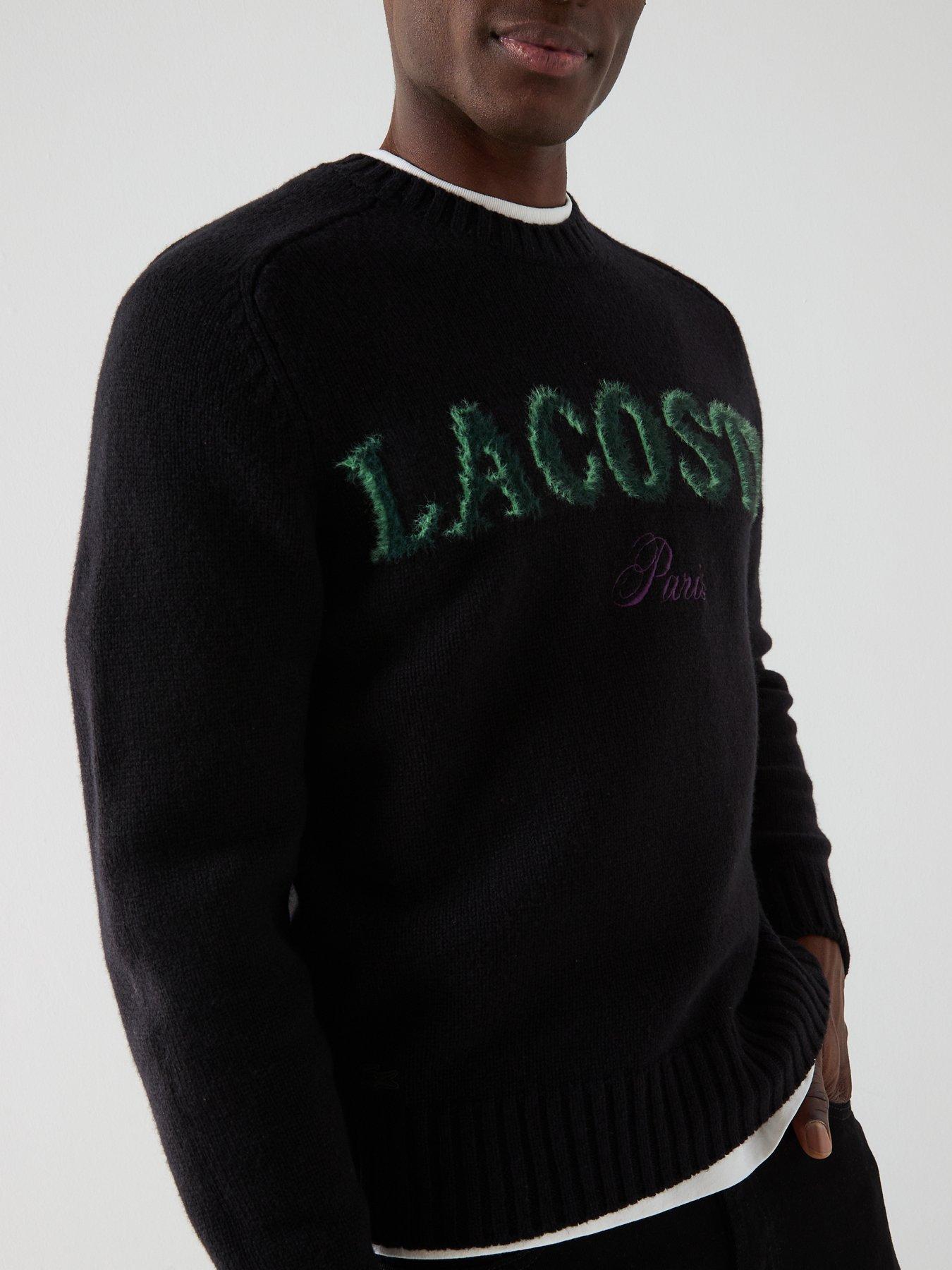  image of lacoste-crew-neck-textured-logo-knitted-jumper--black
