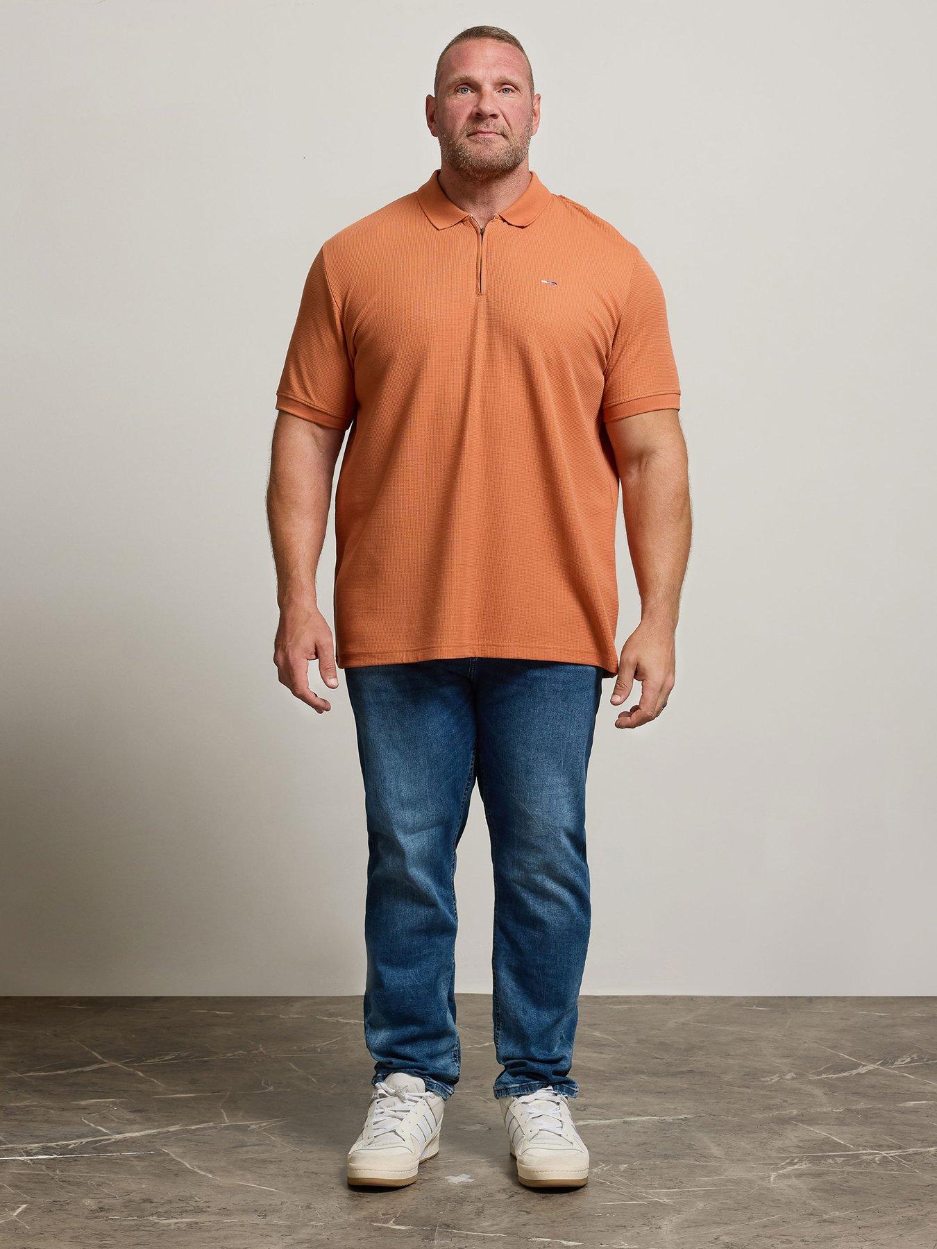 Image 3 of 4 of BadRhino Waffle Texture Zip Polo Shirt - Orange