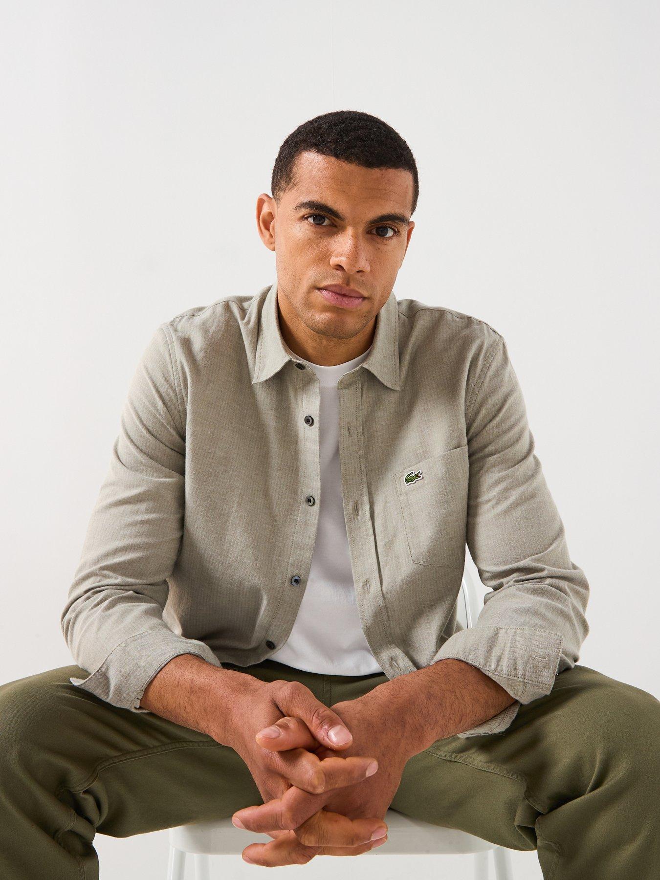 Image 6 of 6 of Lacoste Fine Herringbone Check Shirt- Grey