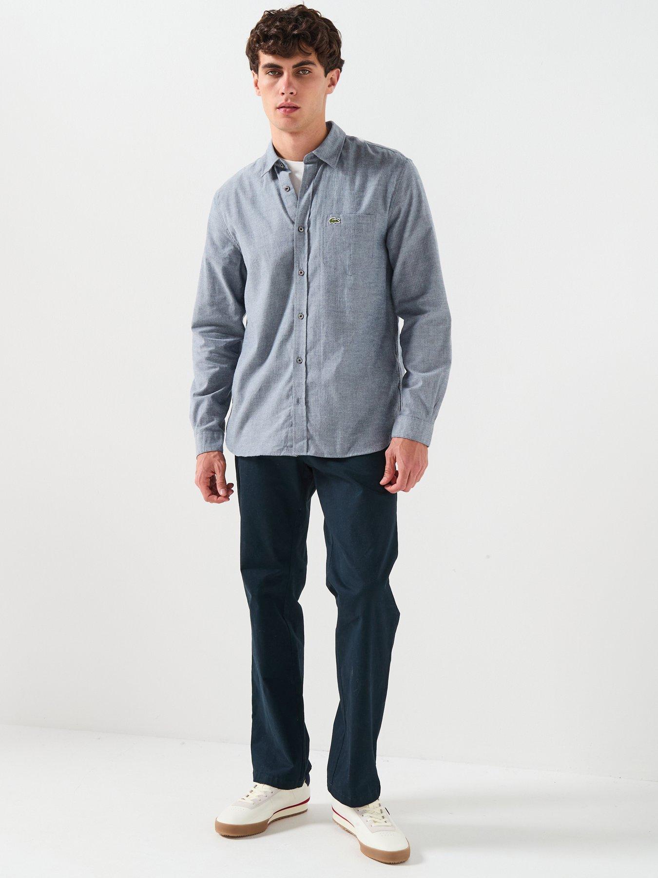 image of lacoste-fine-herringbone-long-sleeve-check-shirt-blue