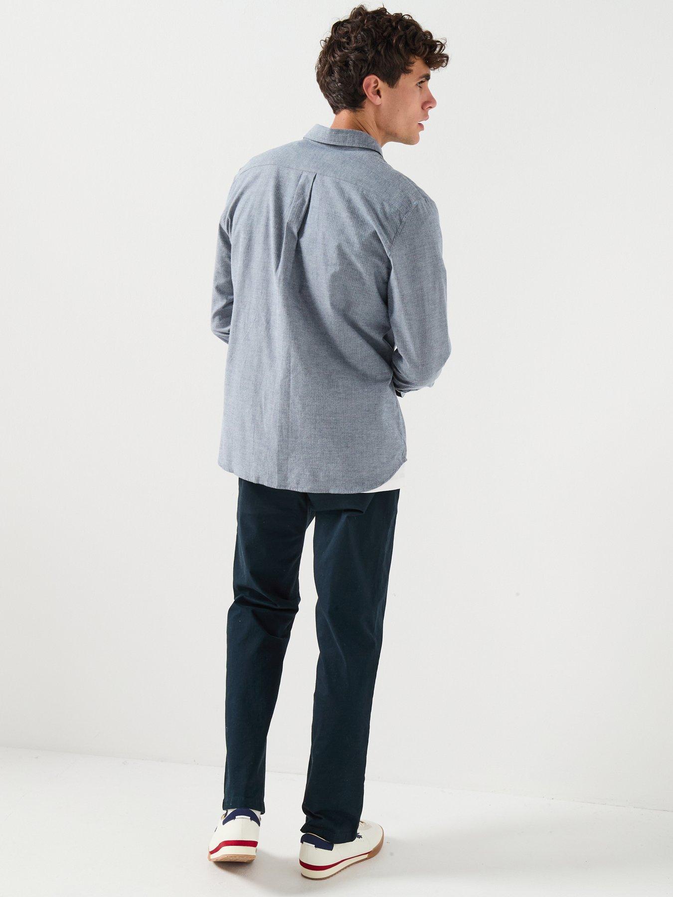  image of lacoste-fine-herringbone-long-sleeve-check-shirt-blue