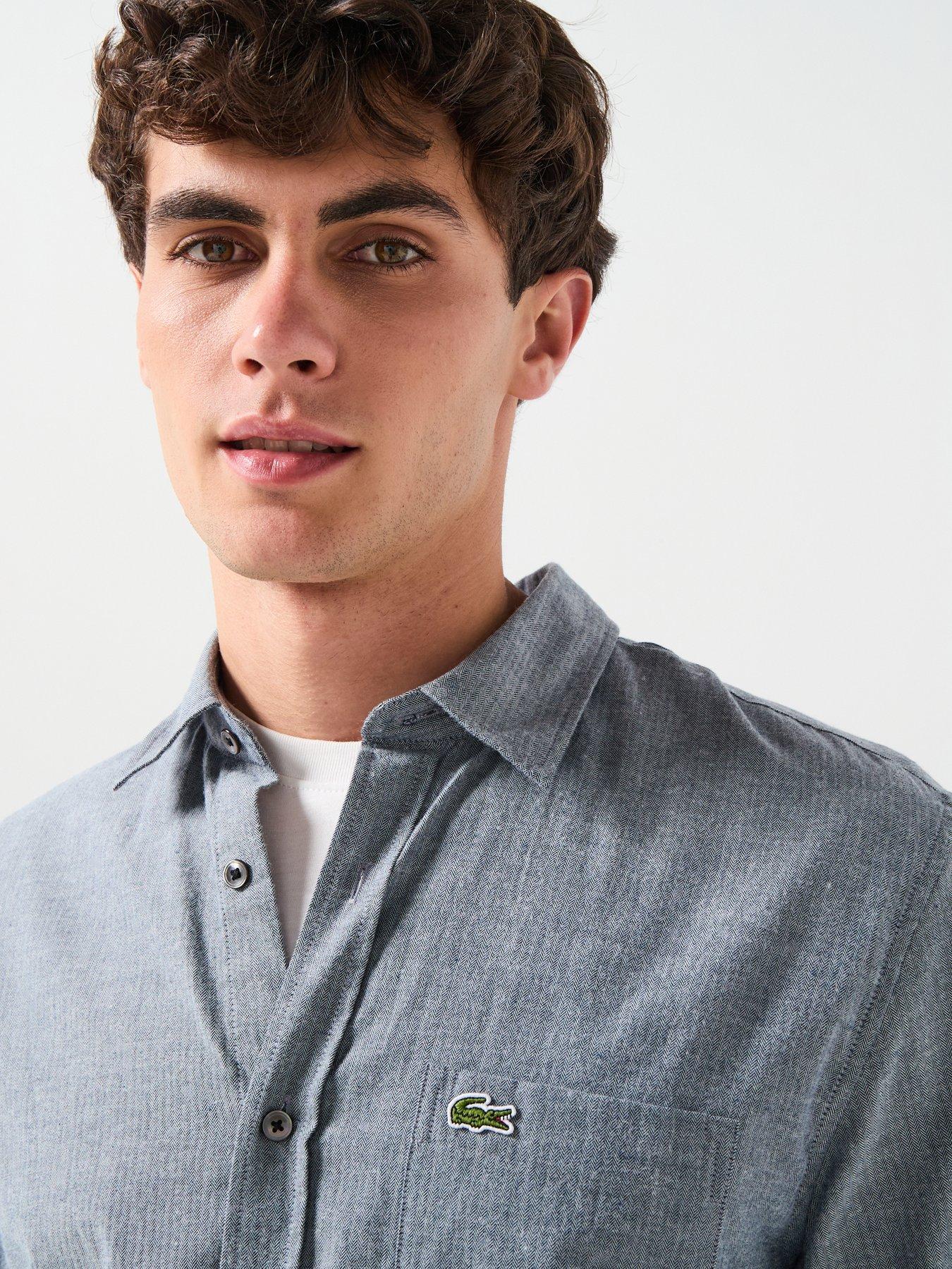  image of lacoste-fine-herringbone-long-sleeve-check-shirt-blue