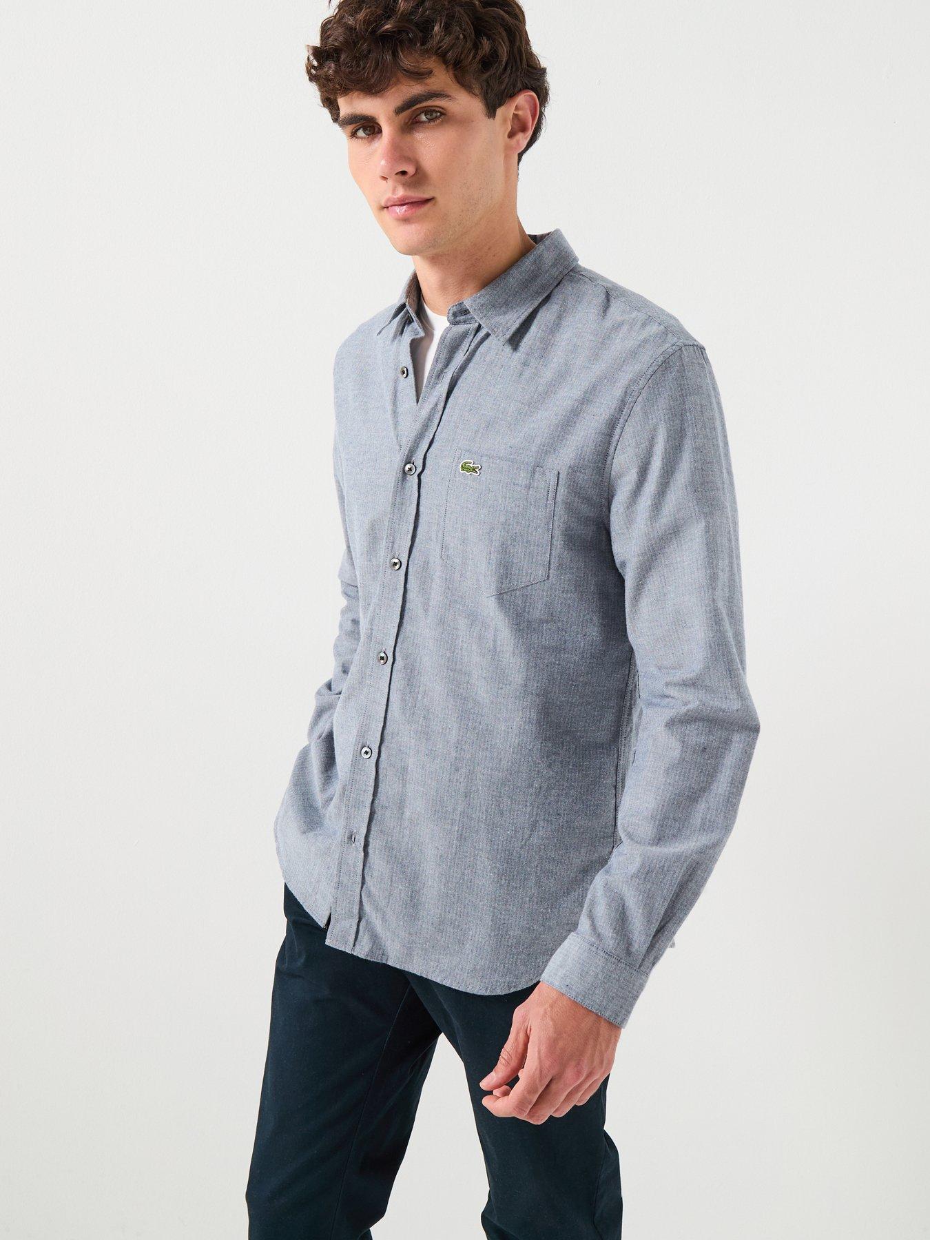  image of lacoste-fine-herringbone-long-sleeve-check-shirt-blue