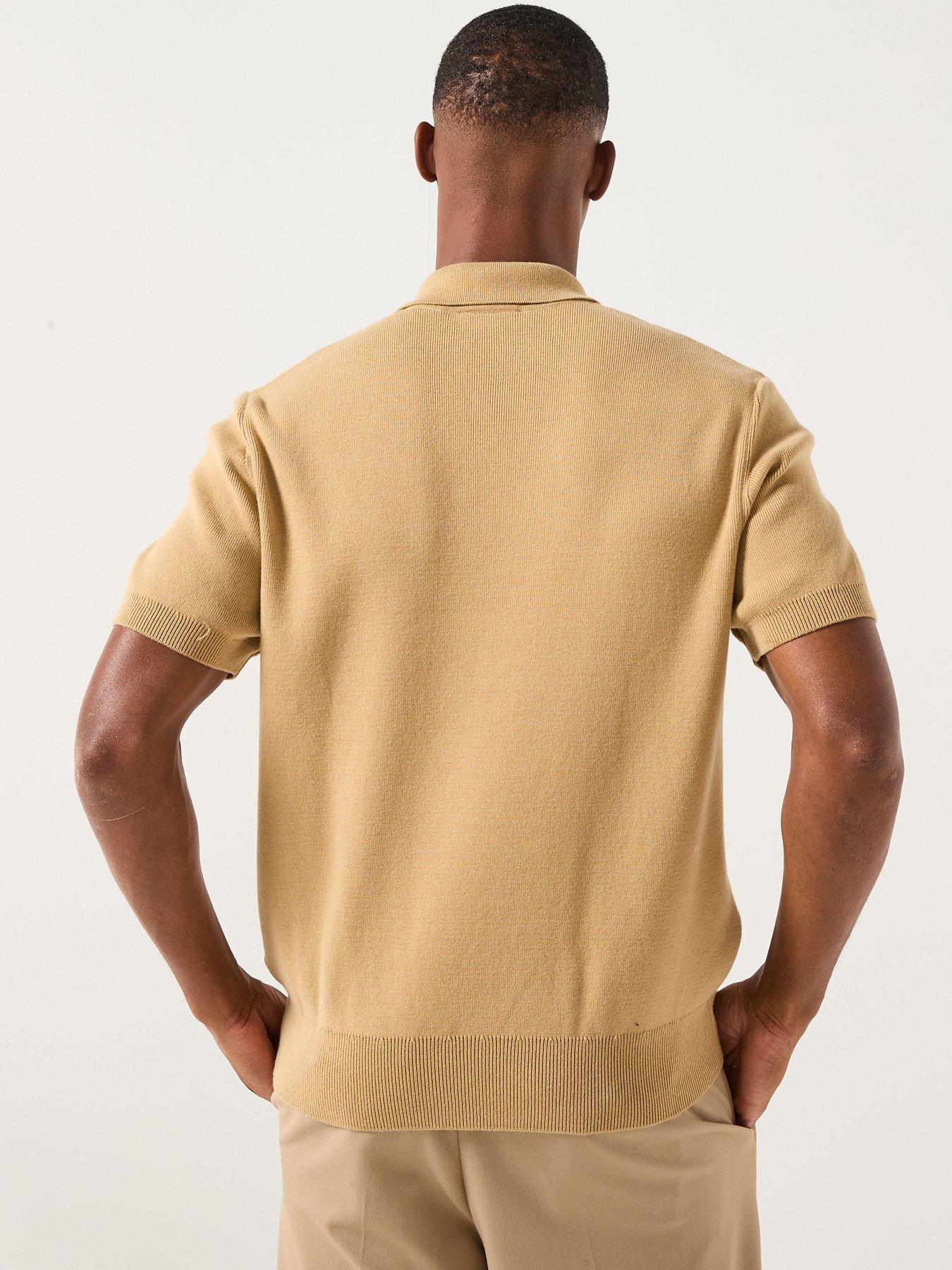 Image 2 of 6 of Lacoste Short Sleeve Striped Knitted Polo Shirt - Beige