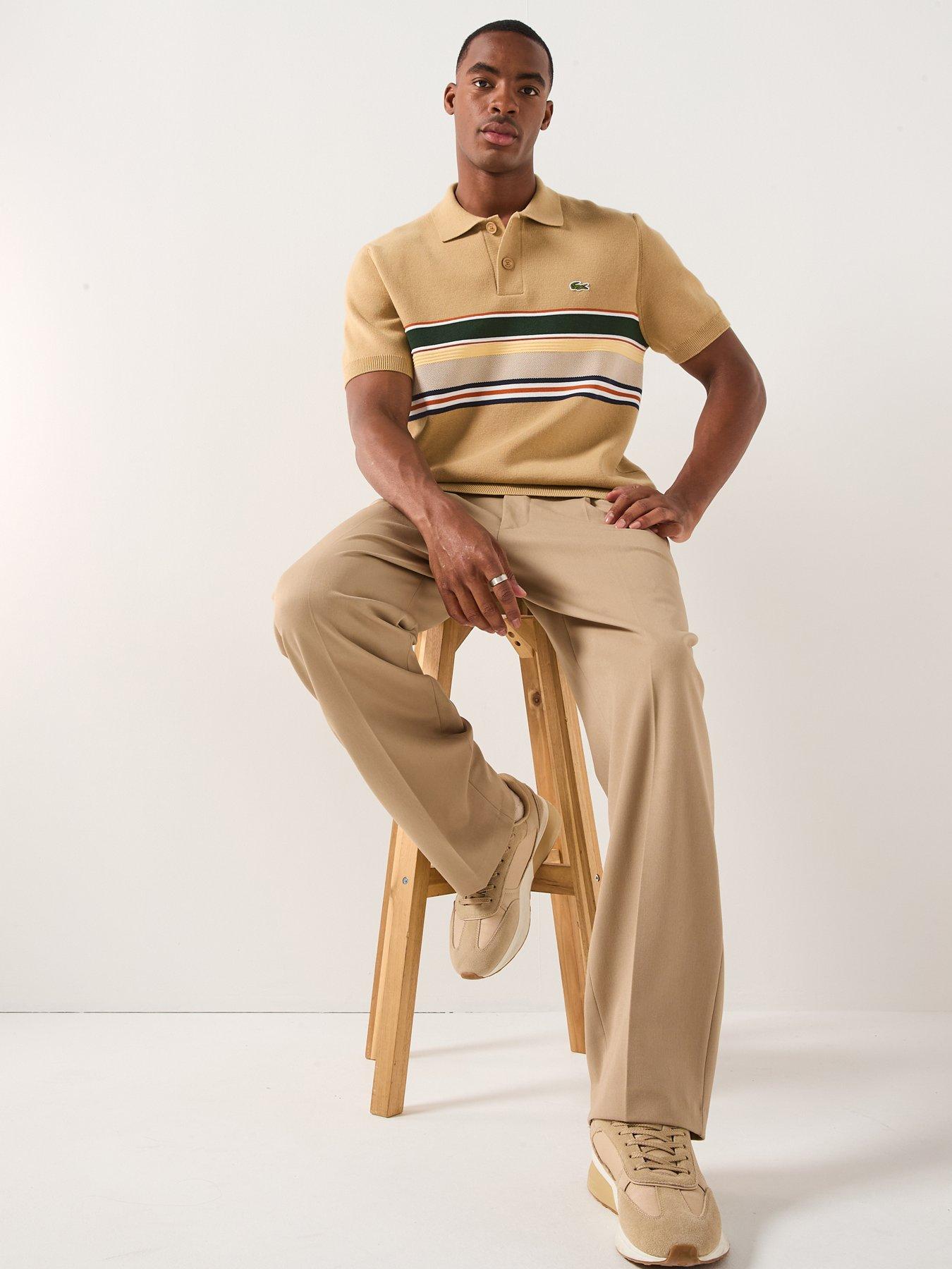 Image 3 of 6 of Lacoste Short Sleeve Striped Knitted Polo Shirt - Beige