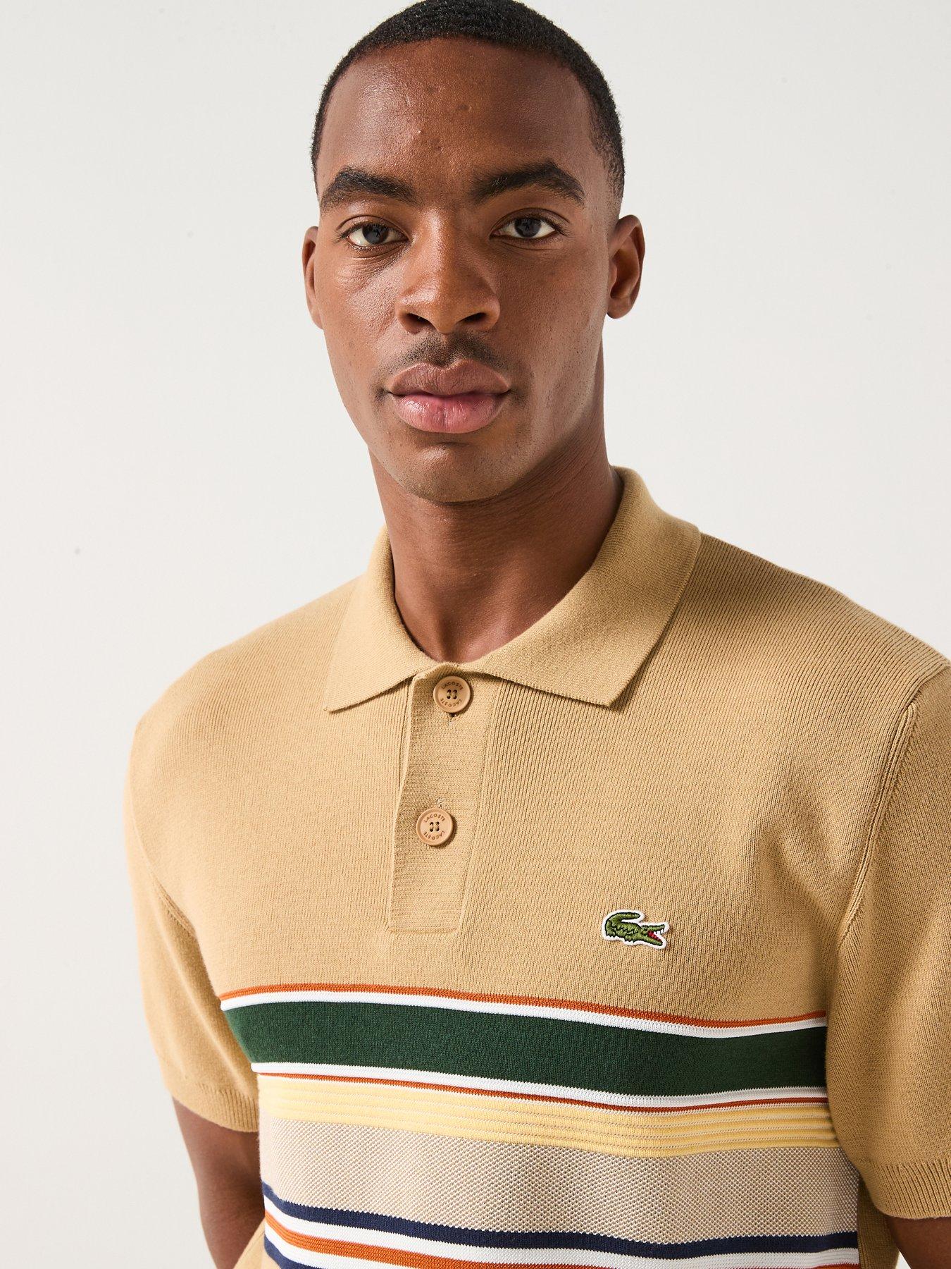 Image 5 of 6 of Lacoste Short Sleeve Striped Knitted Polo Shirt - Beige
