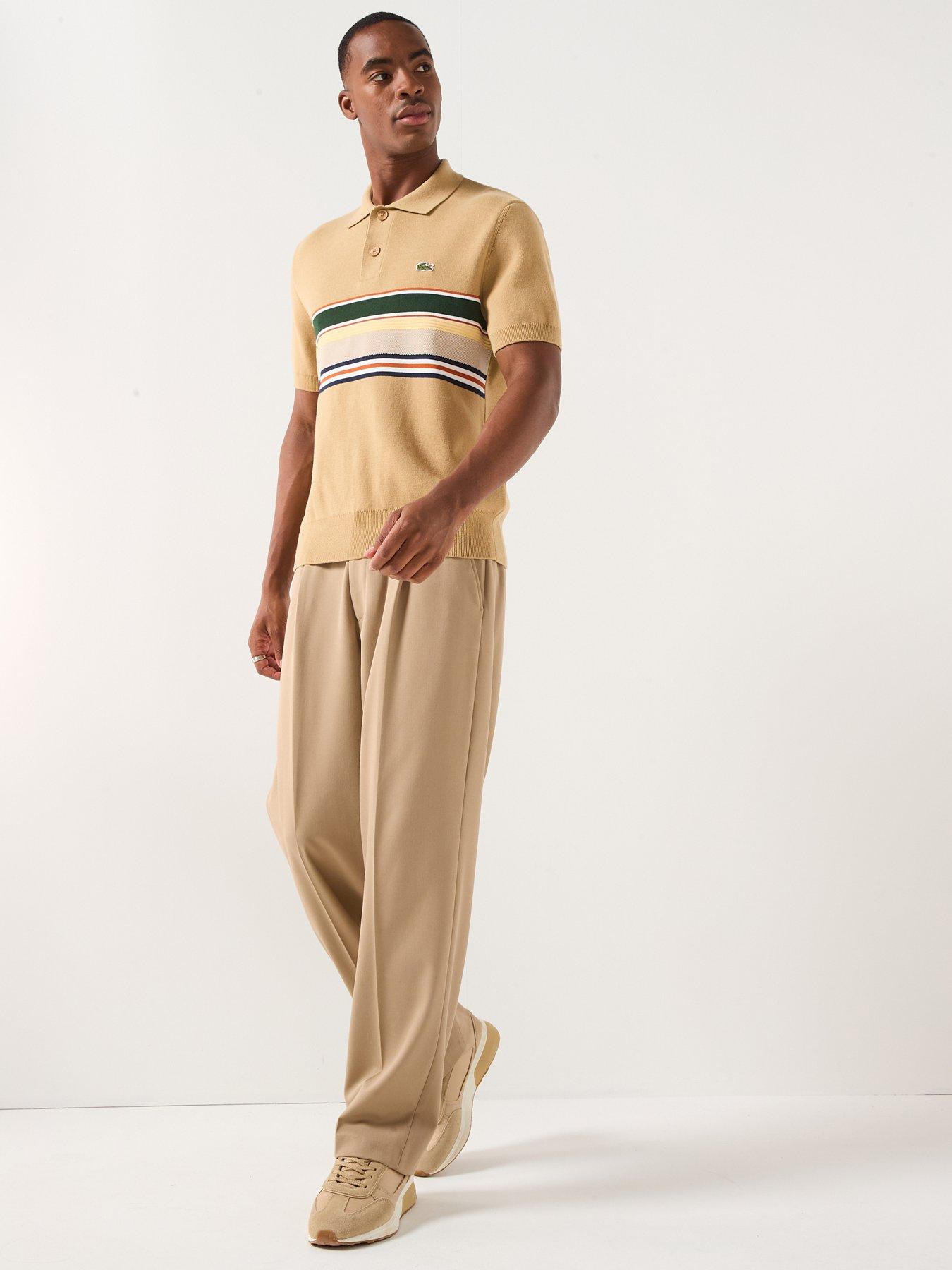 Image 6 of 6 of Lacoste Short Sleeve Striped Knitted Polo Shirt - Beige