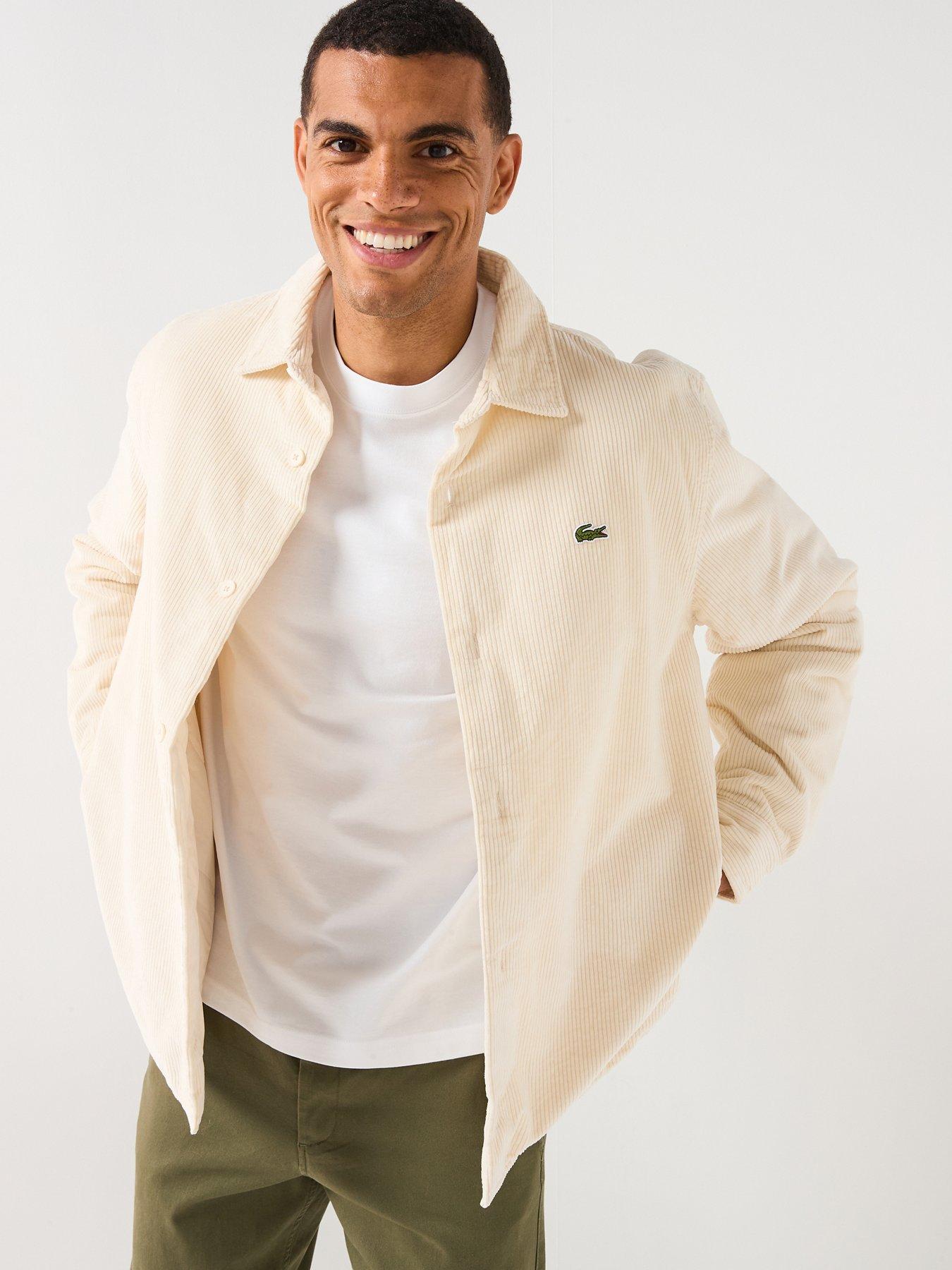 Image 1 of 6 of Lacoste Lacoste Quilted Corduroy Overshirt- Cream