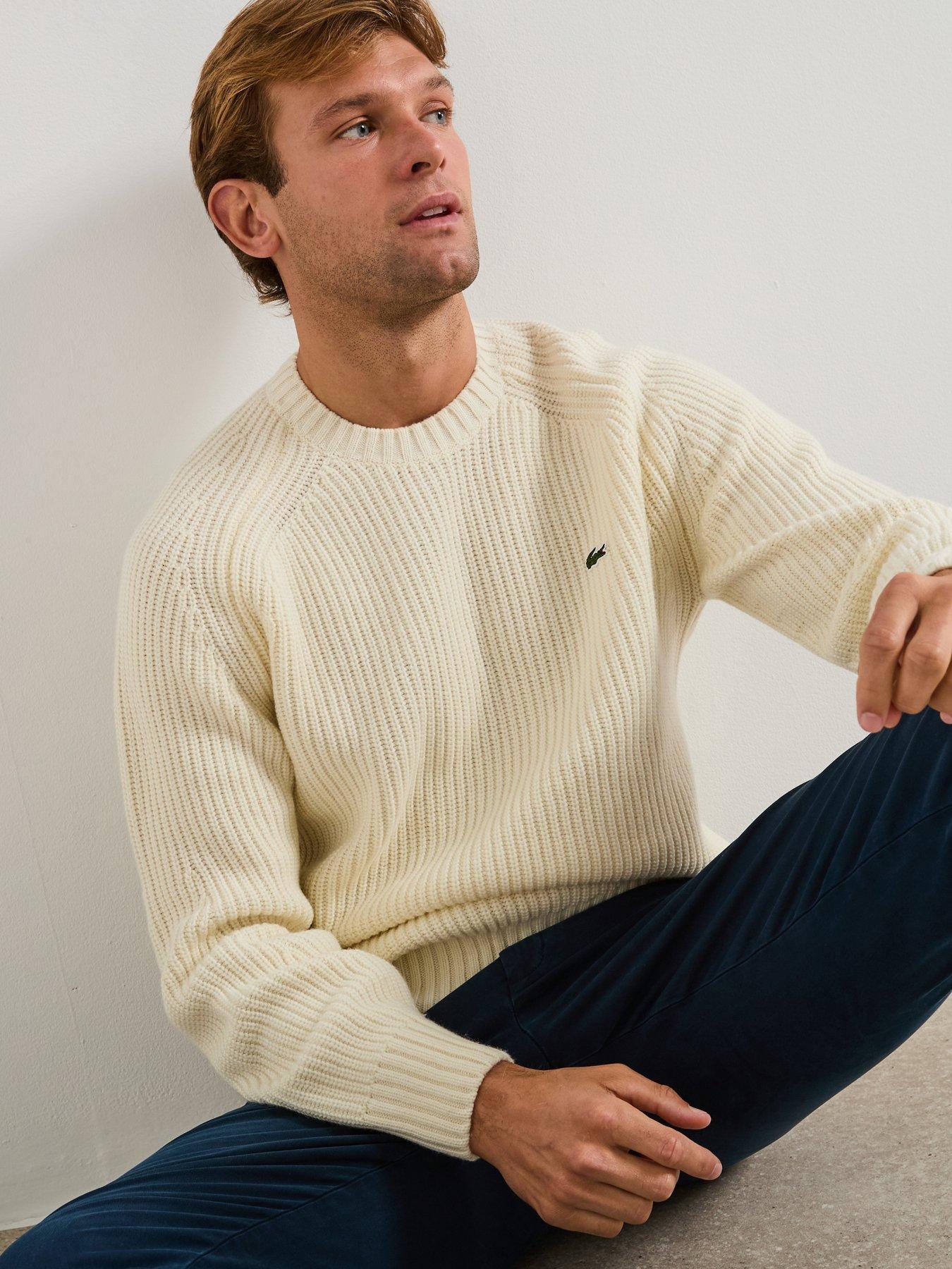 Lacoste Heavyweight Rib Crew Neck Knitted Jumper - White