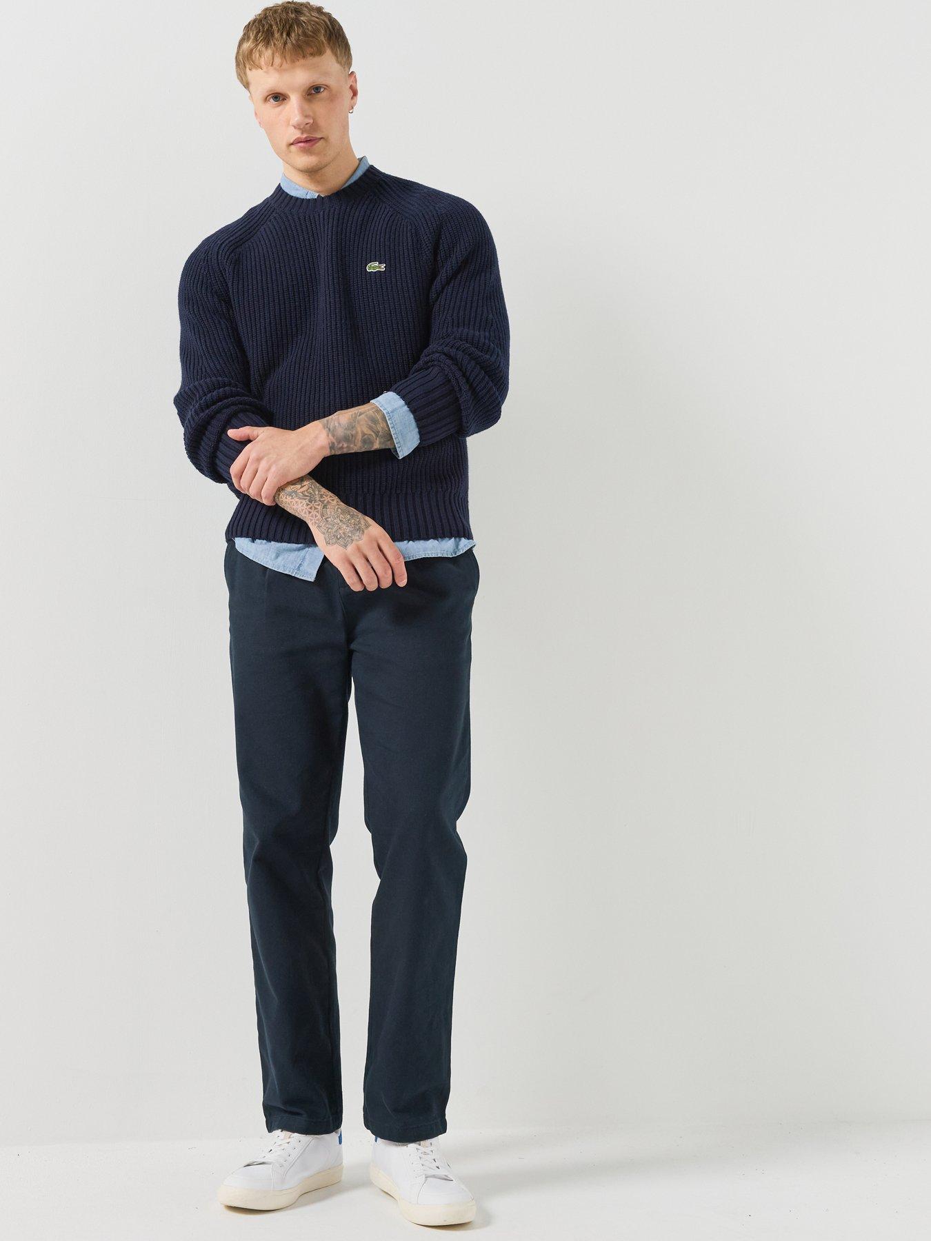 Image 3 of 6 of Lacoste Heavyweight Rib Crew Neck Knitte - Navy