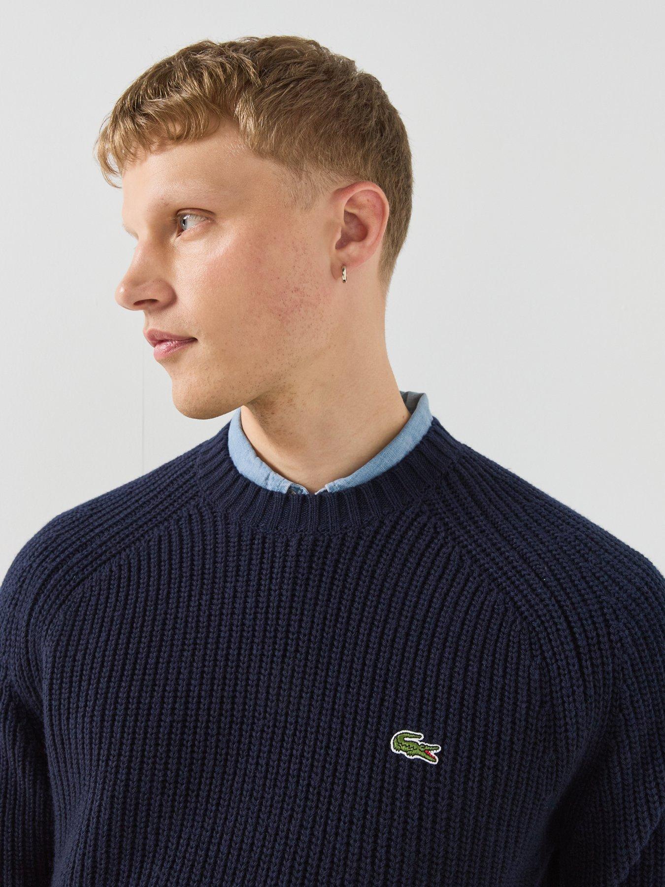 Image 5 of 6 of Lacoste Heavyweight Rib Crew Neck Knitte - Navy