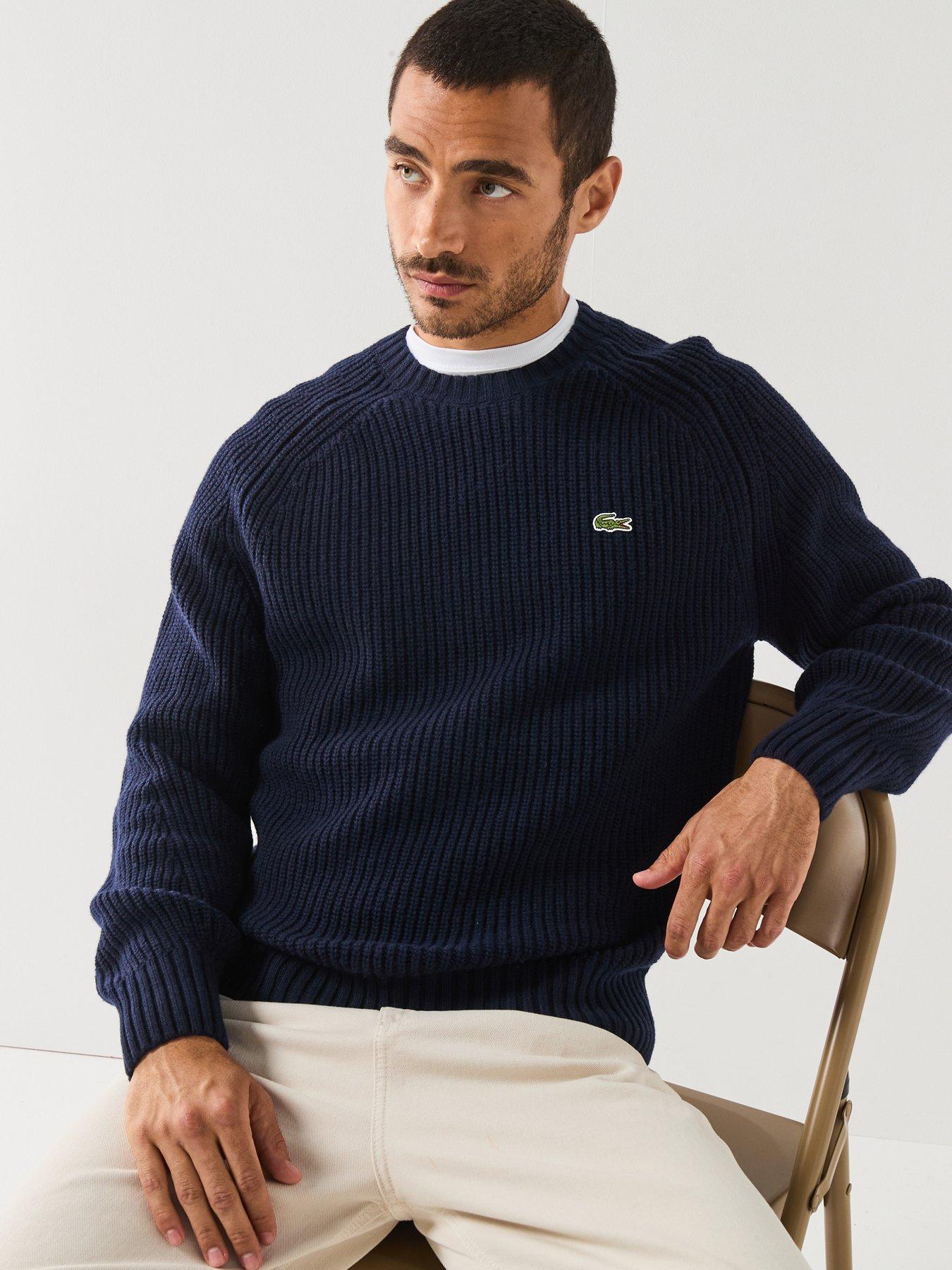  image of lacoste-heavyweight-rib-crew-neck-knitted-jumpernbsp--navy