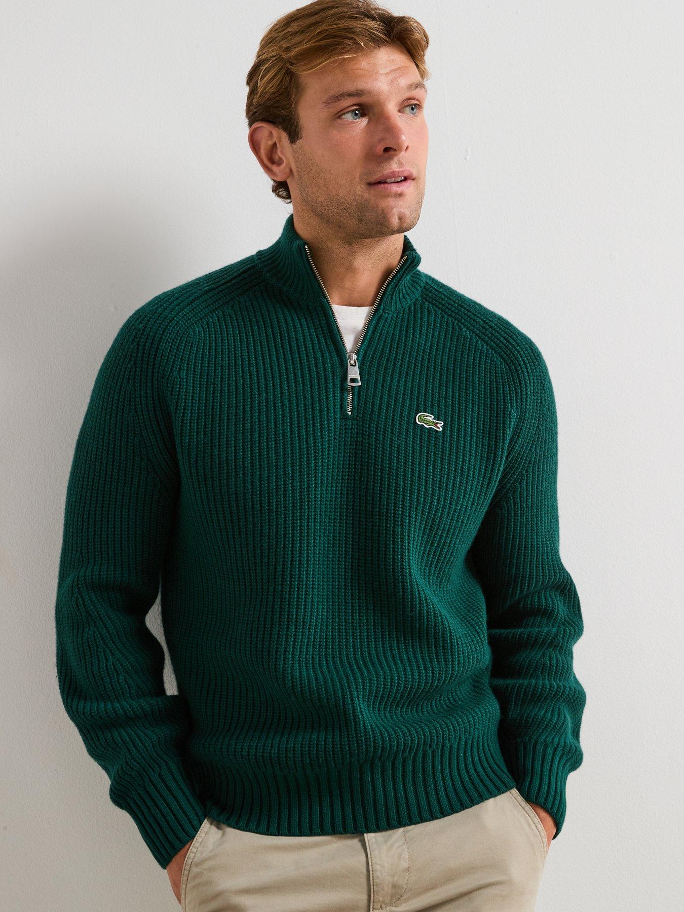  image of lacoste-high-neck-14-zip-heavyweight-rib-knitted-jumper-dark-green