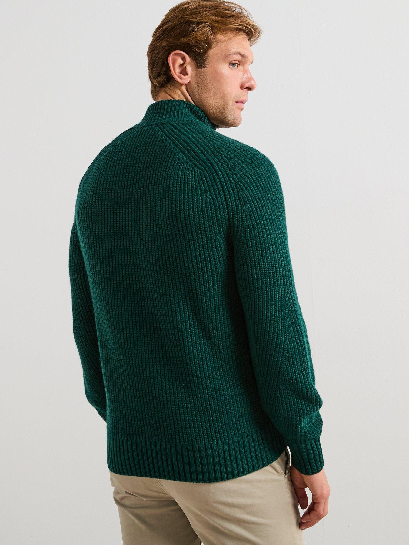  image of lacoste-high-neck-14-zip-heavyweight-rib-knitted-jumper-dark-green