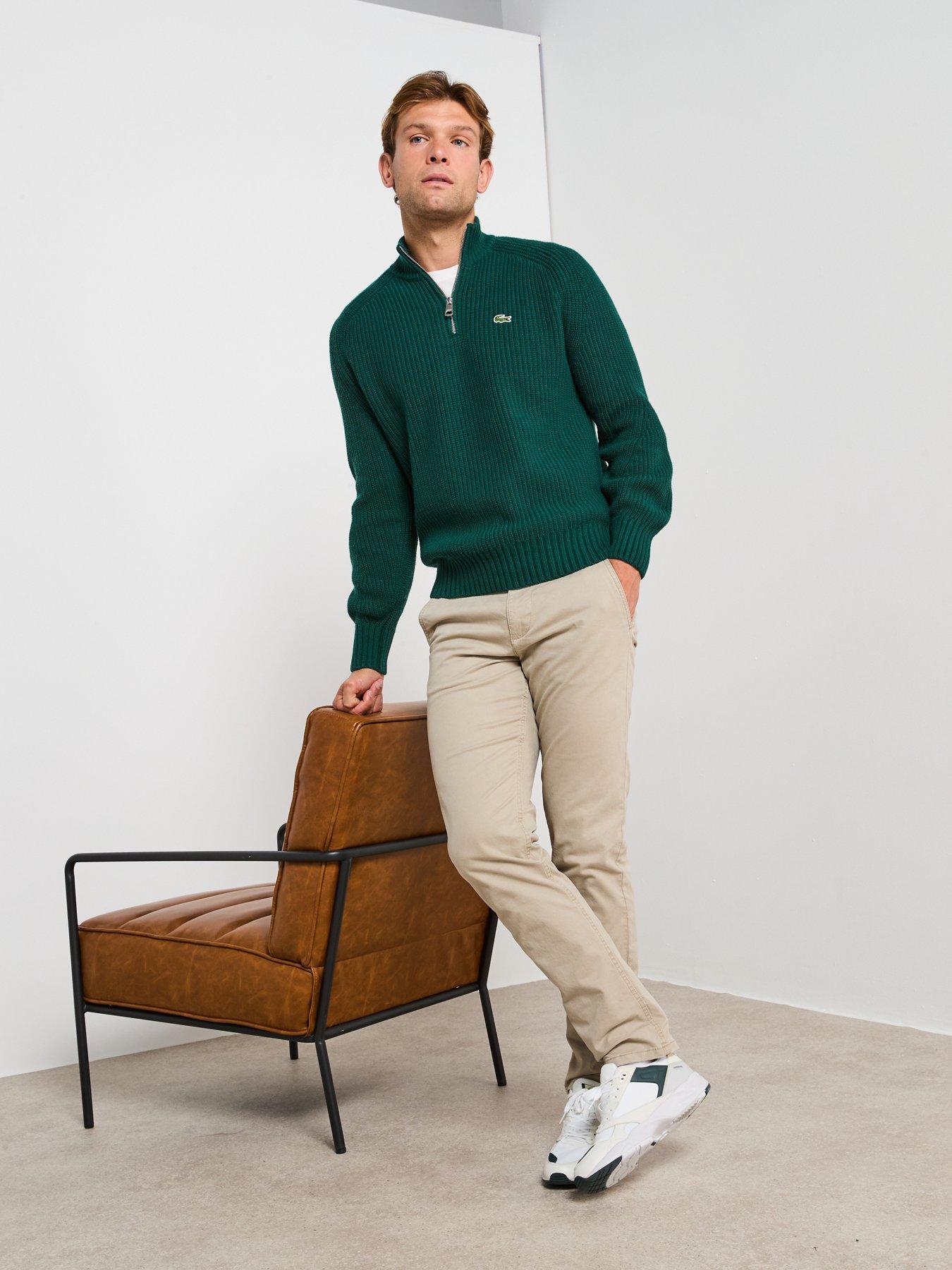  image of lacoste-high-neck-14-zip-heavyweight-rib-knitted-jumper-dark-green
