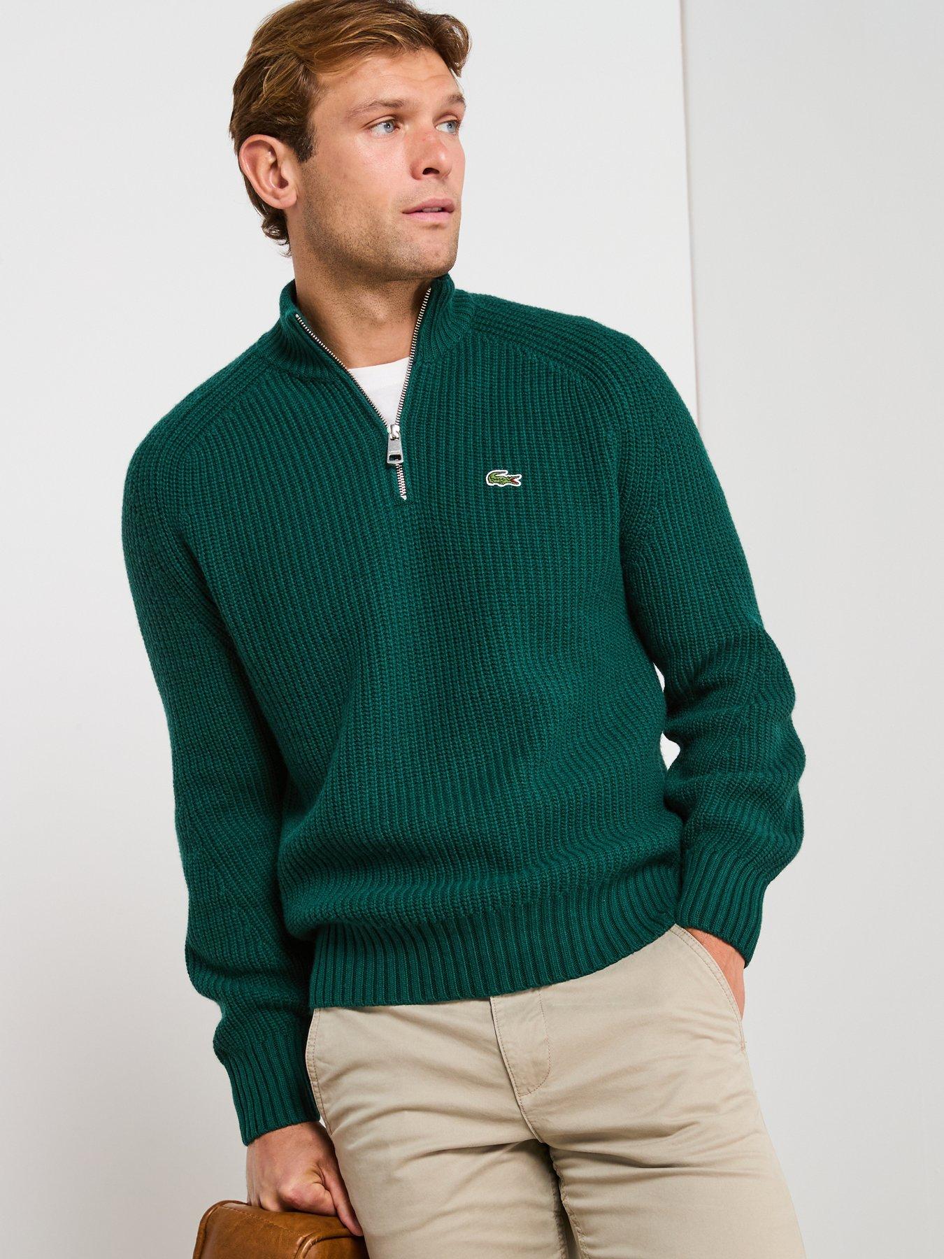  image of lacoste-high-neck-14-zip-heavyweight-rib-knitted-jumper-dark-green