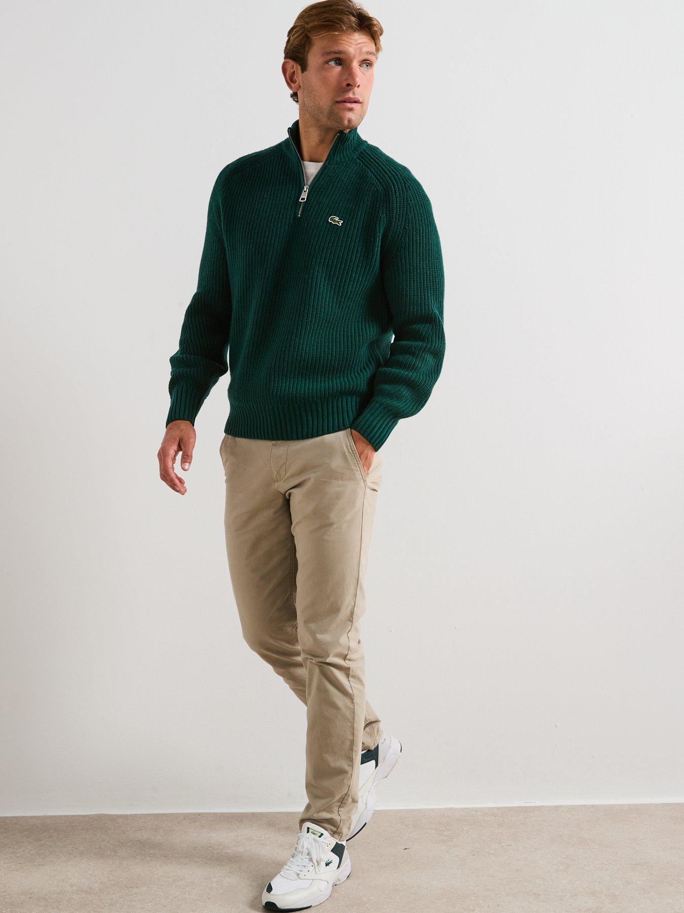  image of lacoste-high-neck-14-zip-heavyweight-rib-knitted-jumper-dark-green
