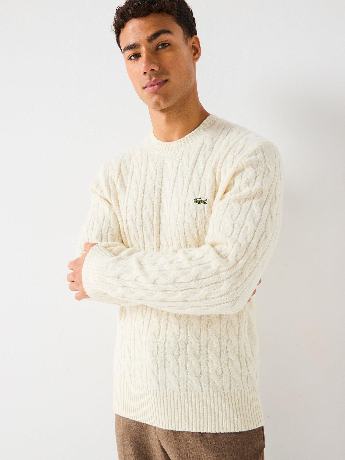 Lacoste Lacoste Carded Wool Cable Knit Crew Knitted Jumper - Off White
