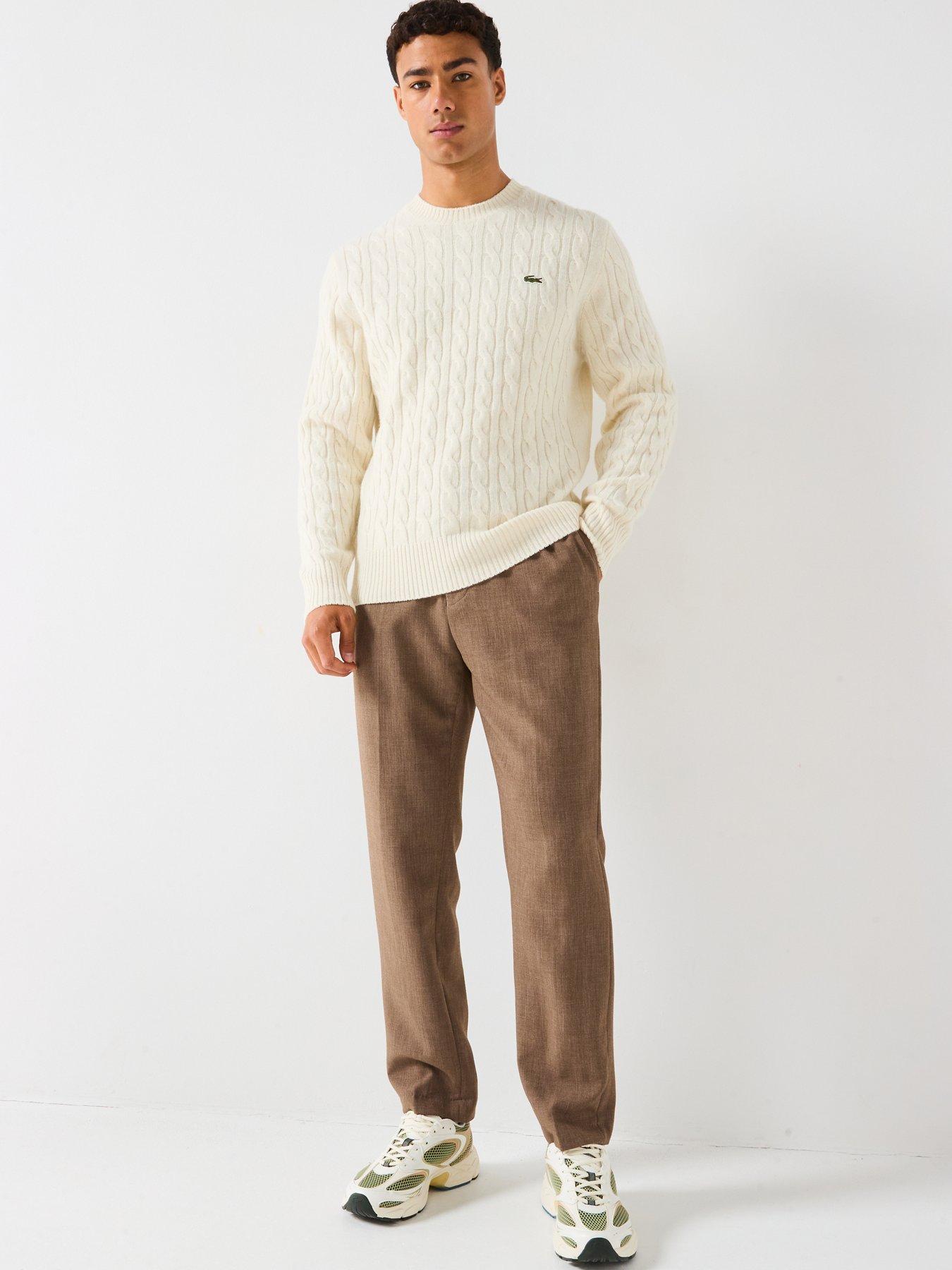  image of lacoste-carded-wool-cable-knit-crew-knitted-jumpernbsp--off-white