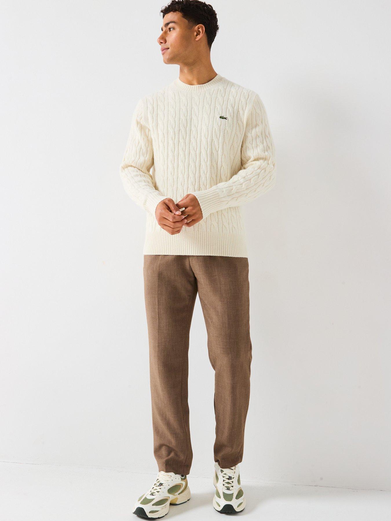 image of lacoste-carded-wool-cable-knit-crew-knitted-jumpernbsp--off-white