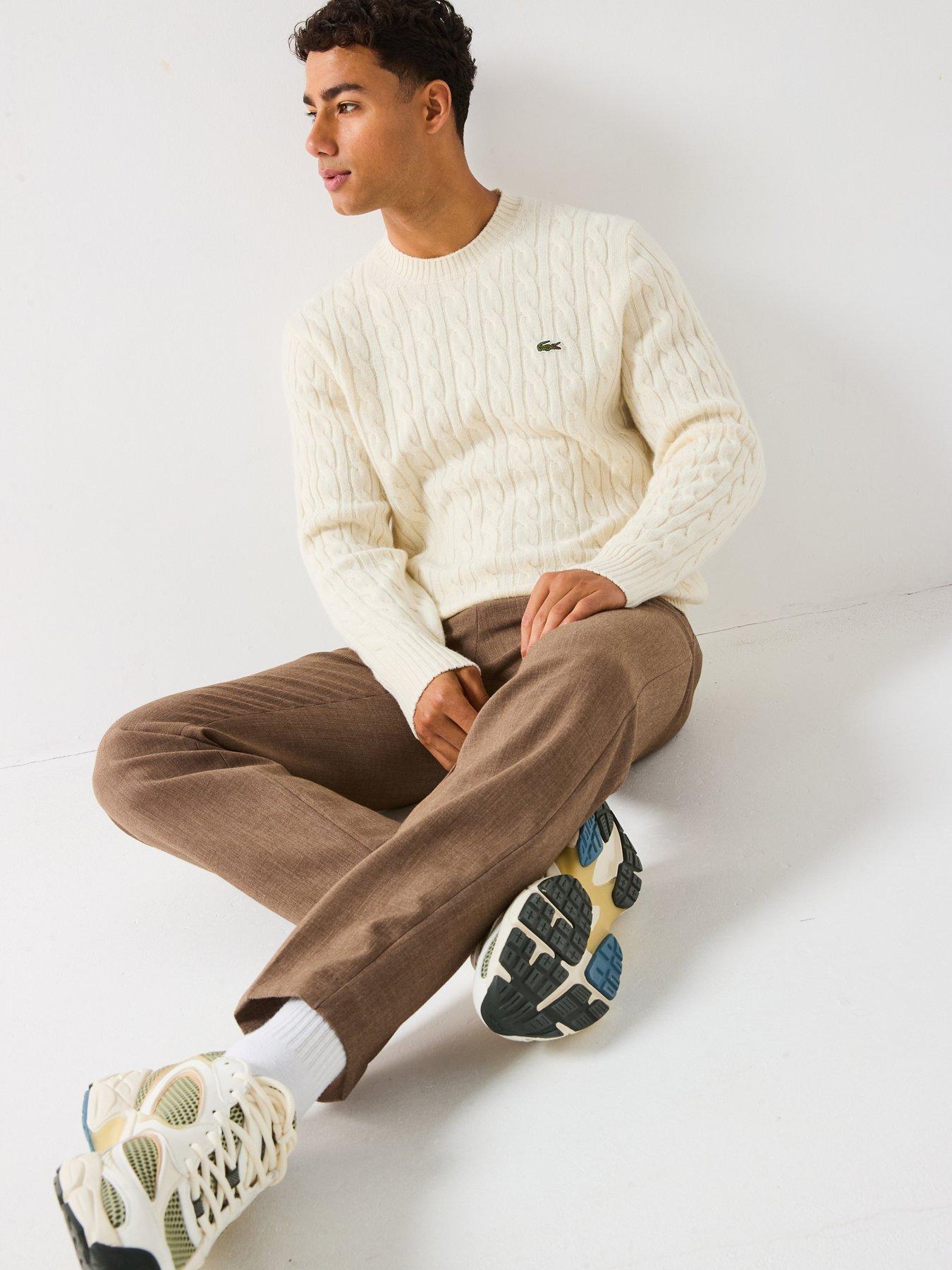  image of lacoste-carded-wool-cable-knit-crew-knitted-jumpernbsp--off-white