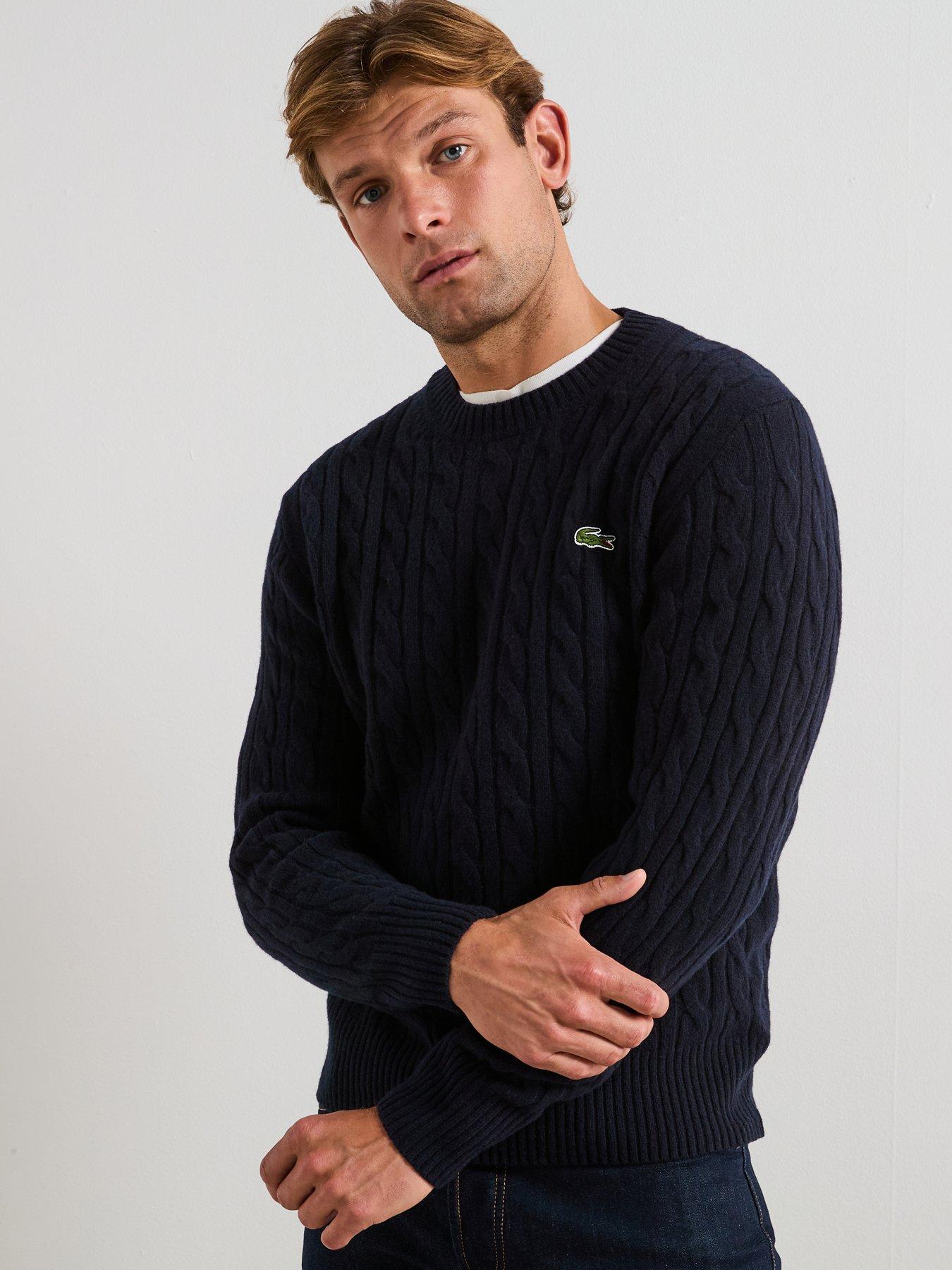 Lacoste Carded Wool Cable Knit Crew Knitted Jumper - Navy